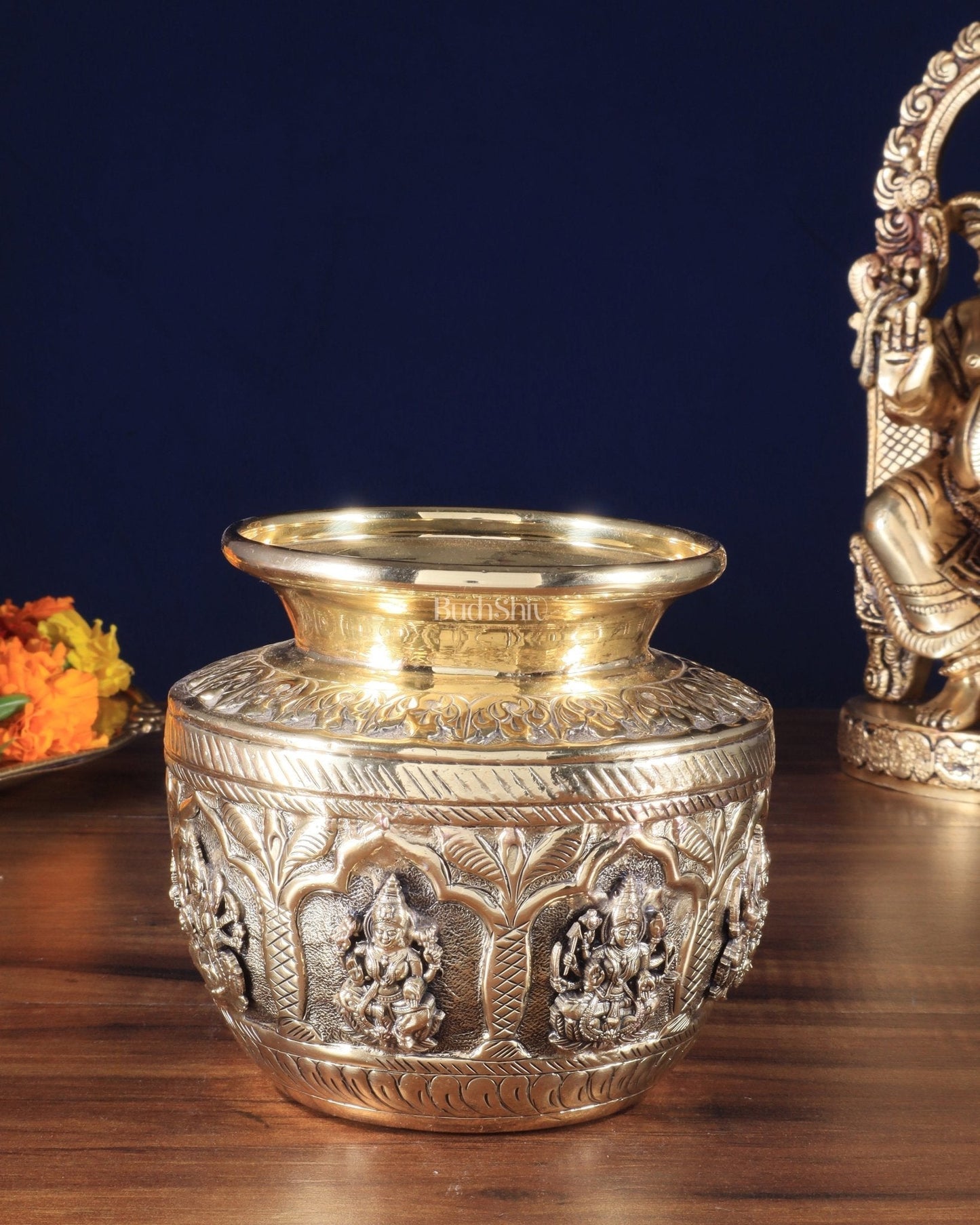 Brass Superfine Ashtalakshmi Kalash | Handcrafted Divine Pot | 100% Certified Copper & Brass - Sama Homes Idol - Brass Sculpture