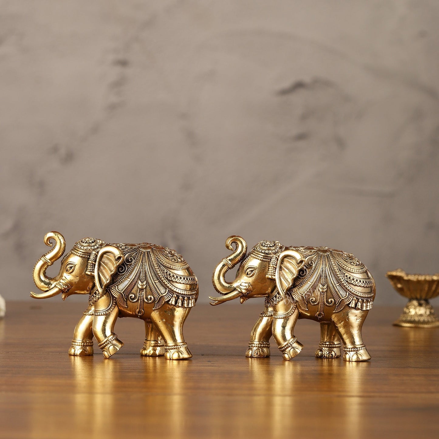 Brass Superfine Elephant Miniature pair Showpieces 3" | 100% Certified Copper & Brass - Sama Homes Idol - Brass Sculpture