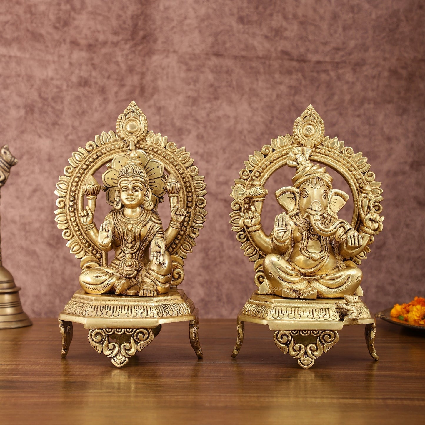 Brass Superfine Ganesha Lakshmi 10.5 " | 100% Certified Copper & Brass - Sama Homes Idol - Brass Sculpture