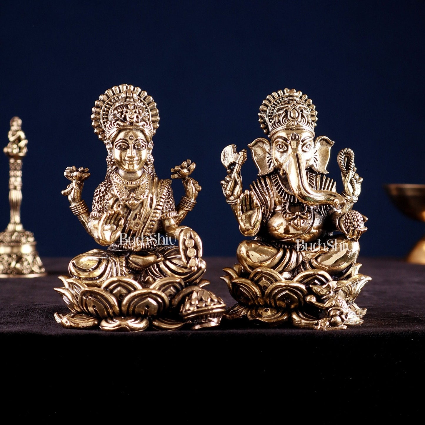 Brass Superfine Ganesha Lakshmi Idol Set 4" | 100% Certified Copper & Brass - Sama Homes Idol - Brass Sculpture