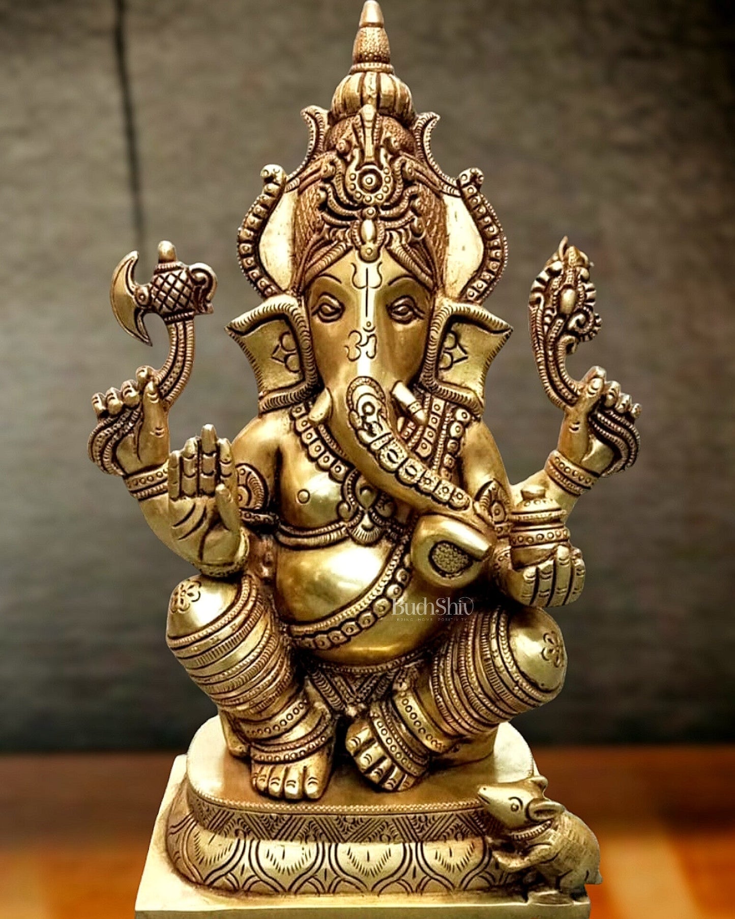 Brass Superfine Ganesha statue 12 inch - Sama Homes Idol - Brass Sculpture