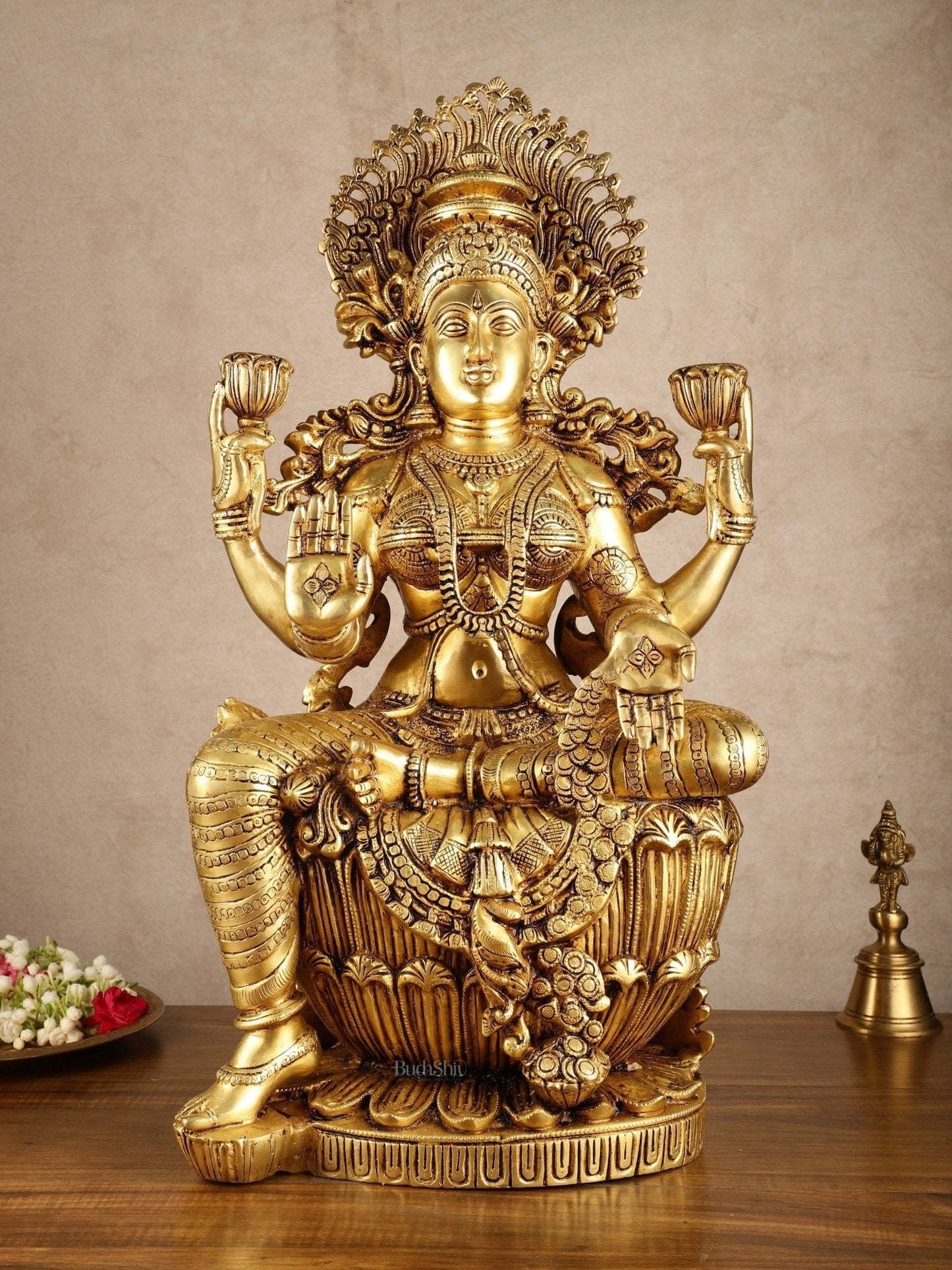 Brass Superfine Goddess Lakshmi Statue | 25x13x7.5 Inches | 26.30 KG - Sama Homes Idol - Brass Sculpture