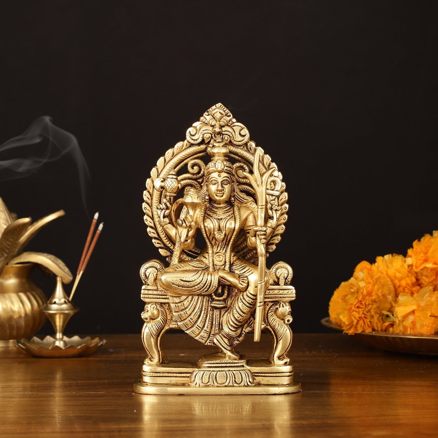 Brass Superfine Goddess Raja Rajeshwari Kamakshi Lalita Devi Idol - 7.5" Elegant Sculpture - Sama Homes Idol - Brass Sculpture