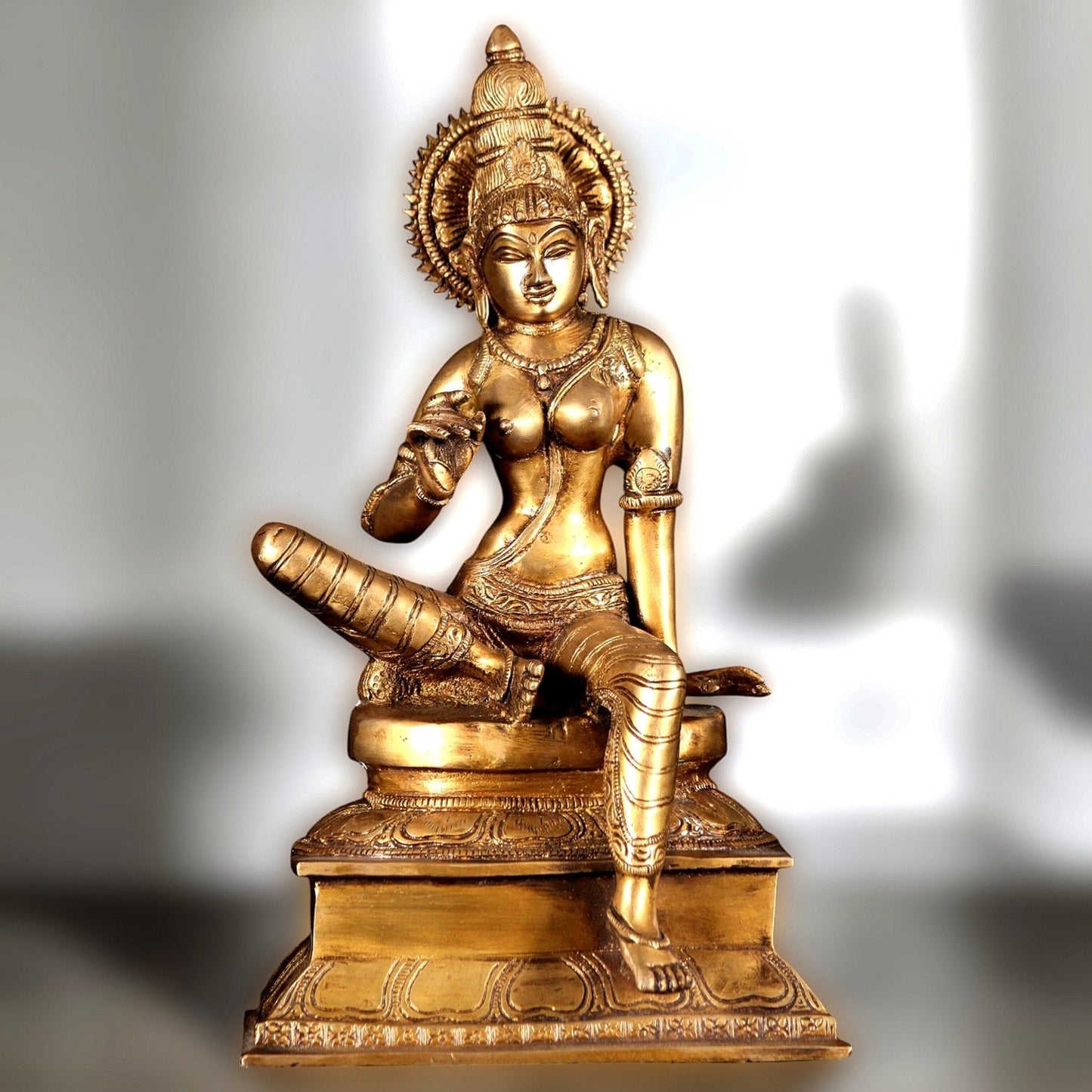 Brass Superfine Bhoga Shakti Goddess Uma Parvati Sitting Statue - 12.5" | 100% Certified Copper & Brass - Sama Homes Idol - Brass Sculpture