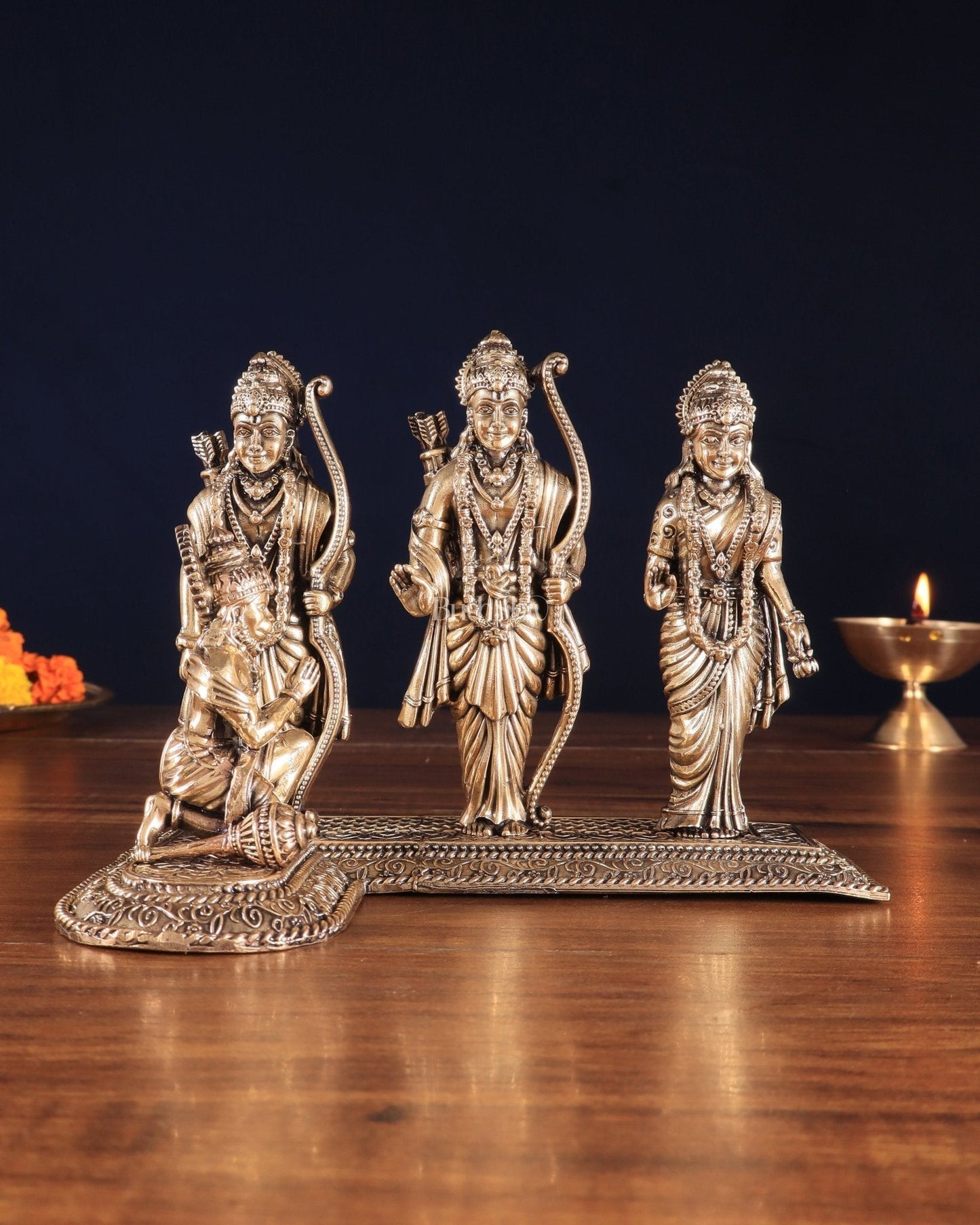Brass Superfine Intricate Ram Darbar Idol – 6" x 7.5" x 5" | Handcrafted by Silver Artisans - Sama Homes Idol - Brass Sculpture