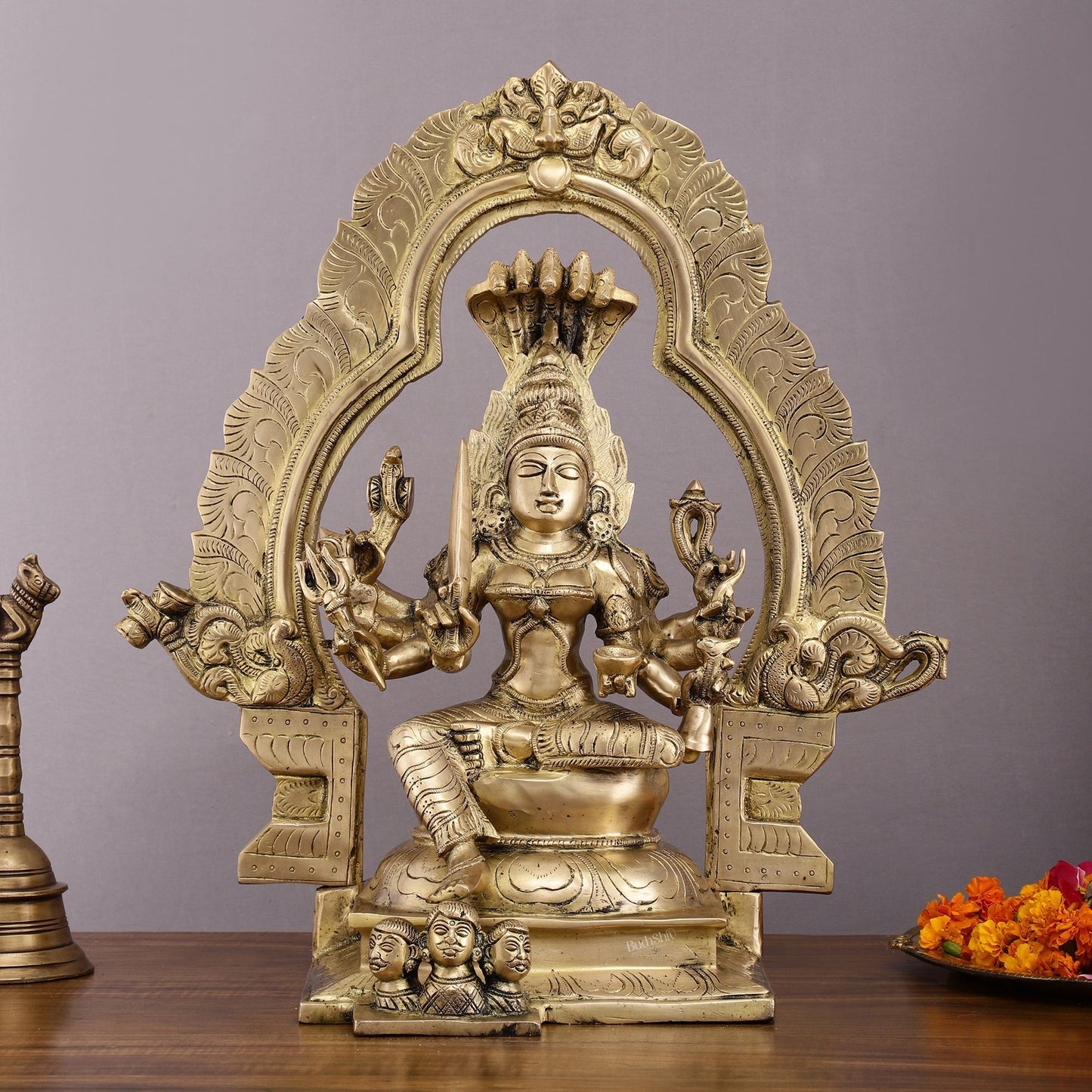 Brass Superfine Karmari Mariamman Statue with Prabhavali - 18" Height - Sama Homes Idol - Brass Sculpture
