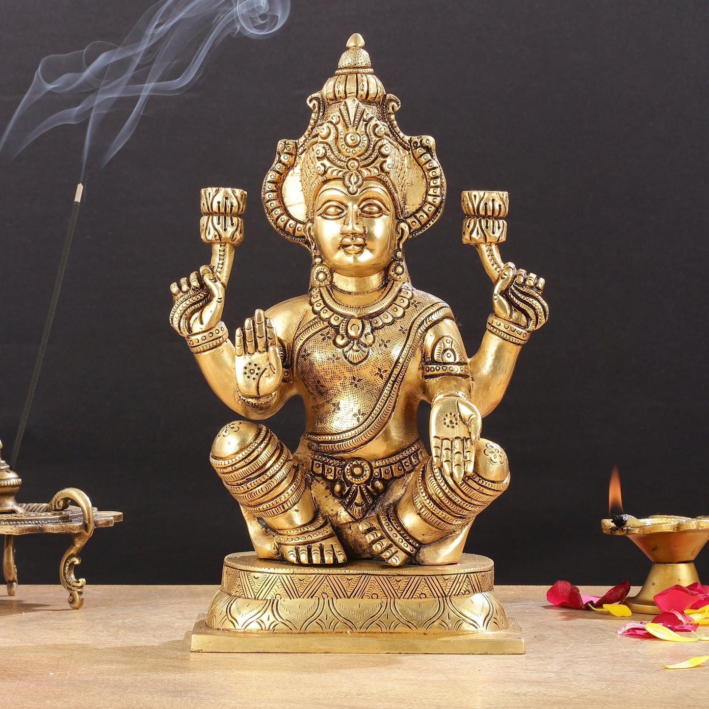 Brass Superfine Lakshmi Idol - 11.5 Inch Statue - Sama Homes Idol - Brass Sculpture