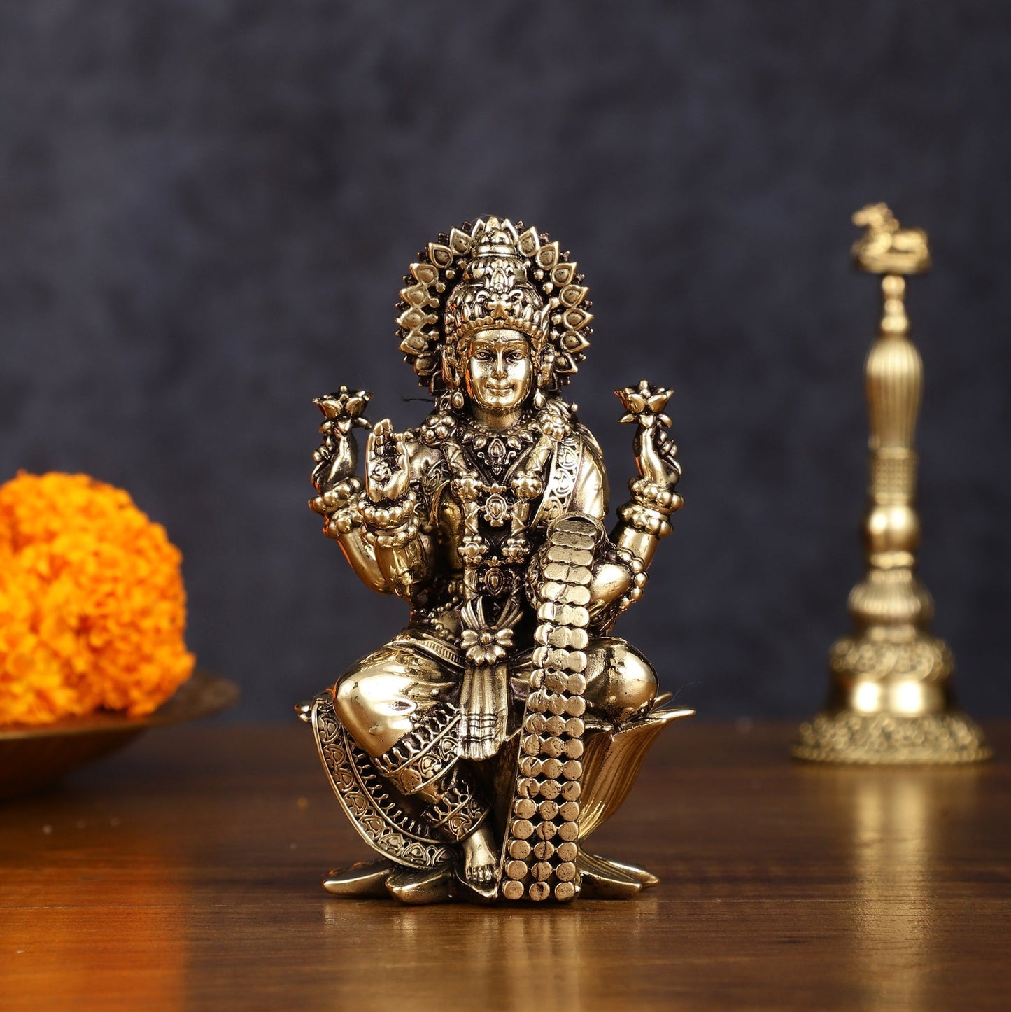 Brass Superfine Lakshmi Idol - 4 Inch - Sama Homes Idol - Brass Sculpture