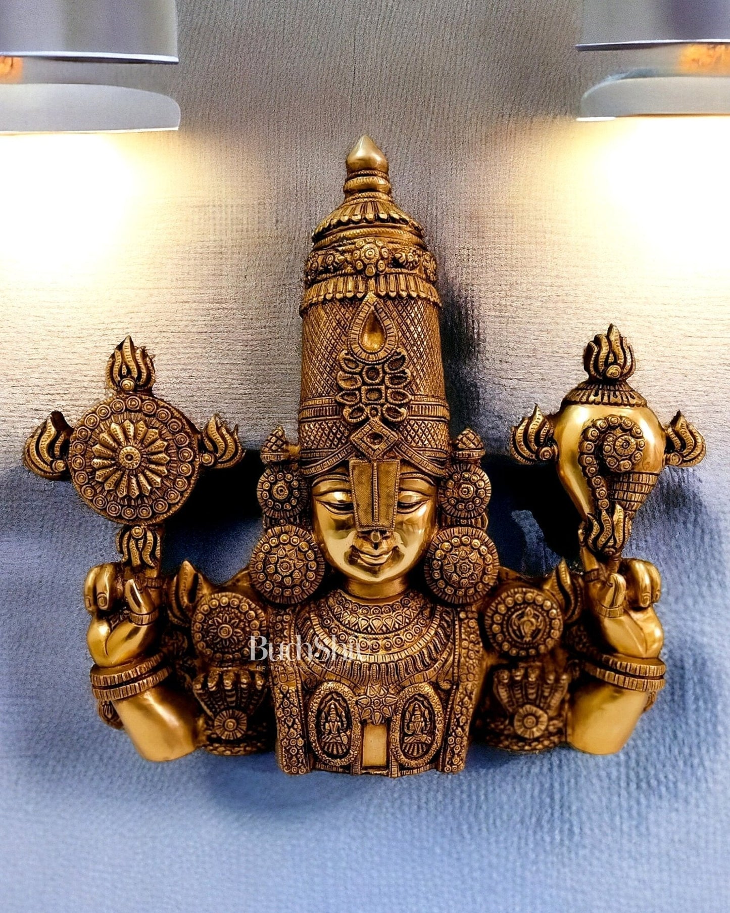 Brass Superfine Lord Venkateshwara Swamy Tirupati Balaji Face Bust Wall Hanging - Sama Homes Idol - Brass Sculpture