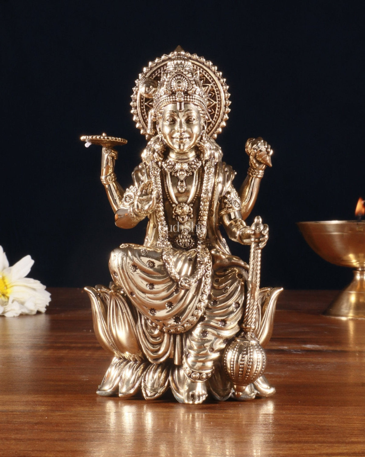 Brass Superfine Lord Vishnu Seated on Lotus Idol - Sama Homes Idol - Brass Sculpture