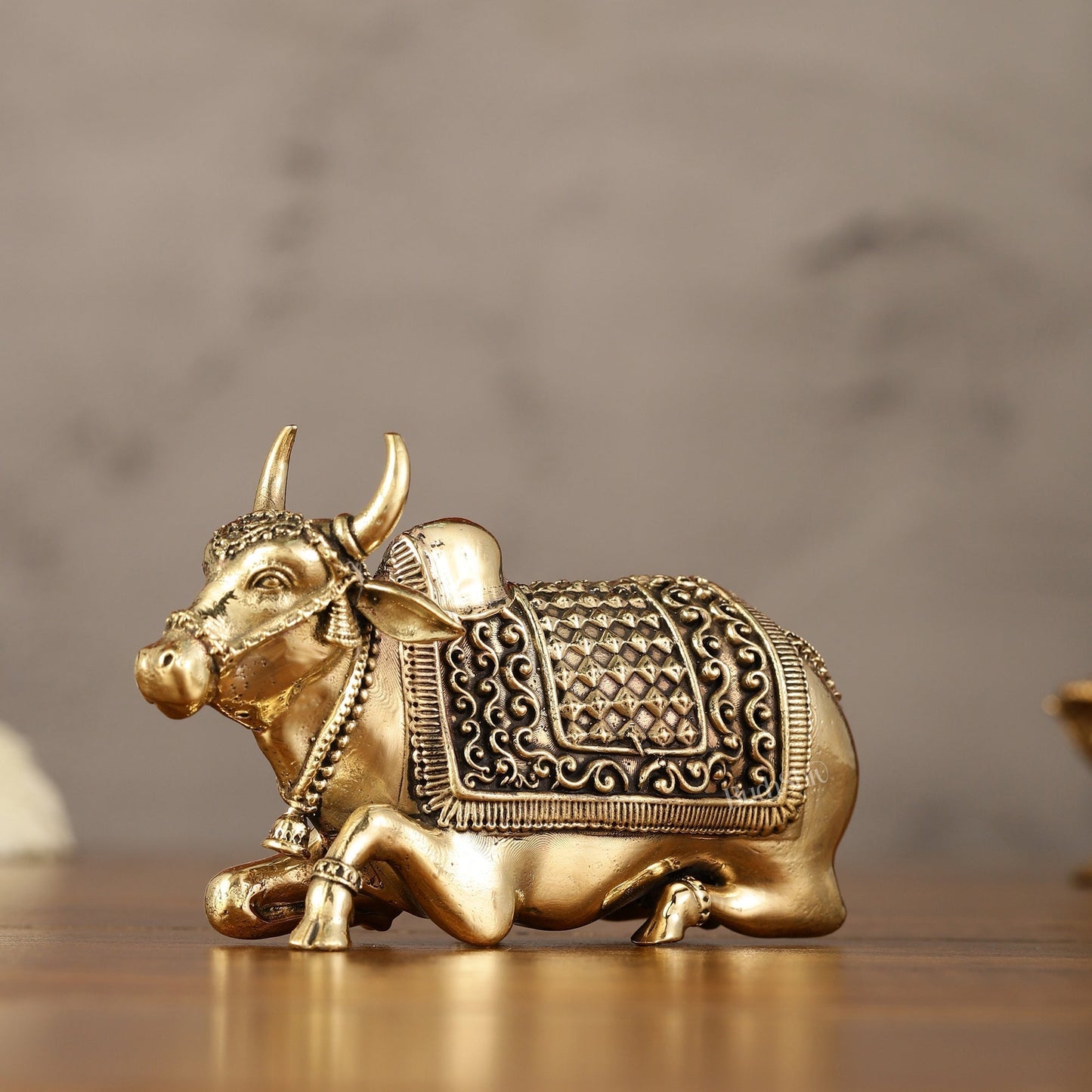 Brass Superfine Miniature Nandi Idol - 4" - Sama Homes Idol - Brass Sculpture