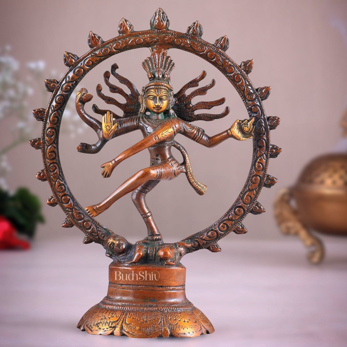 Brass Superfine Nataraja Idol - 7.5 Inch light orange green tone - Sama Homes Idol - Brass Sculpture