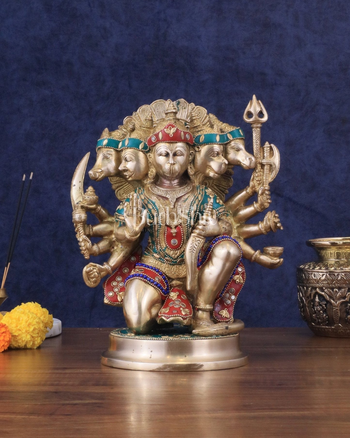 Brass Superfine Panchmukhi Hanuman 11 " statue - Sama Homes Idol - Brass Sculpture