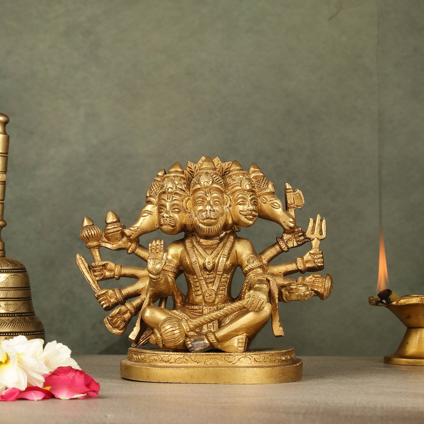 Brass Superfine Panchmukhi Hanuman idol 6 inch - Sama Homes Idol - Brass Sculpture