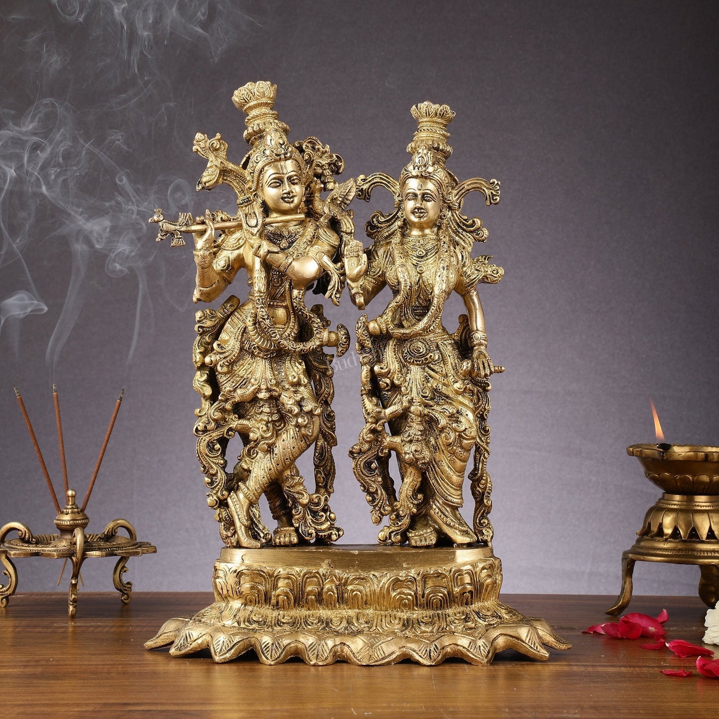 Brass Superfine Radha Krishna together statue 14 inch - Sama Homes Idol - Brass Sculpture