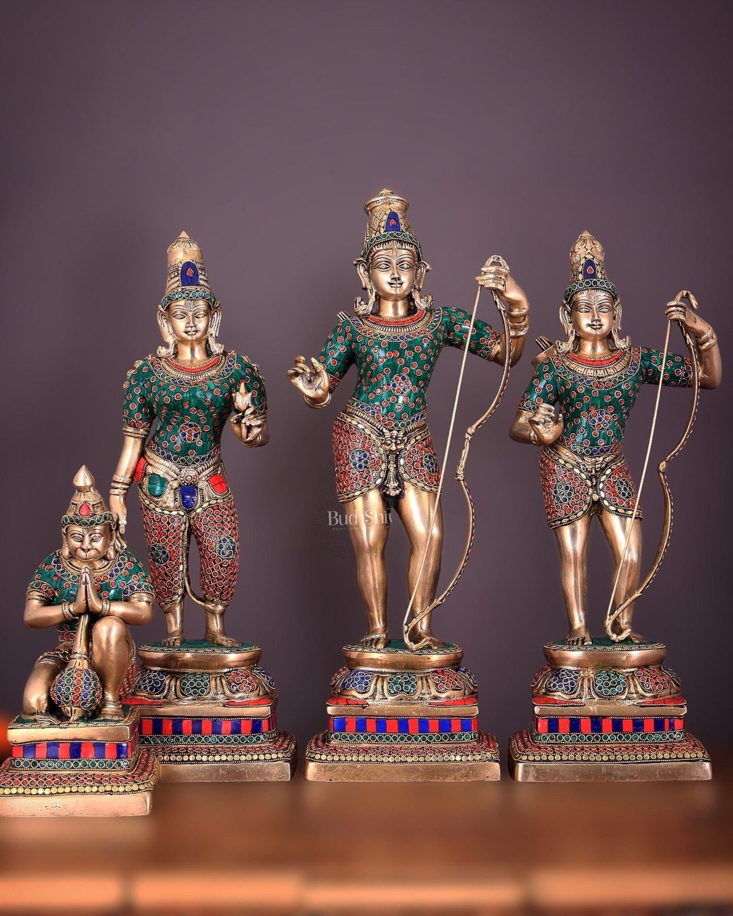 Brass Superfine Ram Darbar 23 inch/ 2 feet meenakari Stonework - Sama Homes Idol - Brass Sculpture