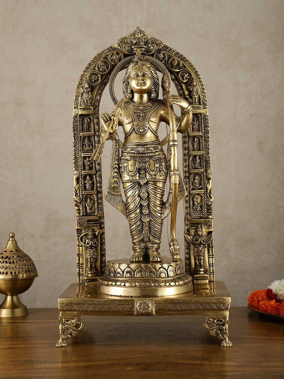 Brass Superfine Ram Lalla Statue with Arch and Enhanced Carvings 24 inch - Sama Homes Idol - Brass Sculpture