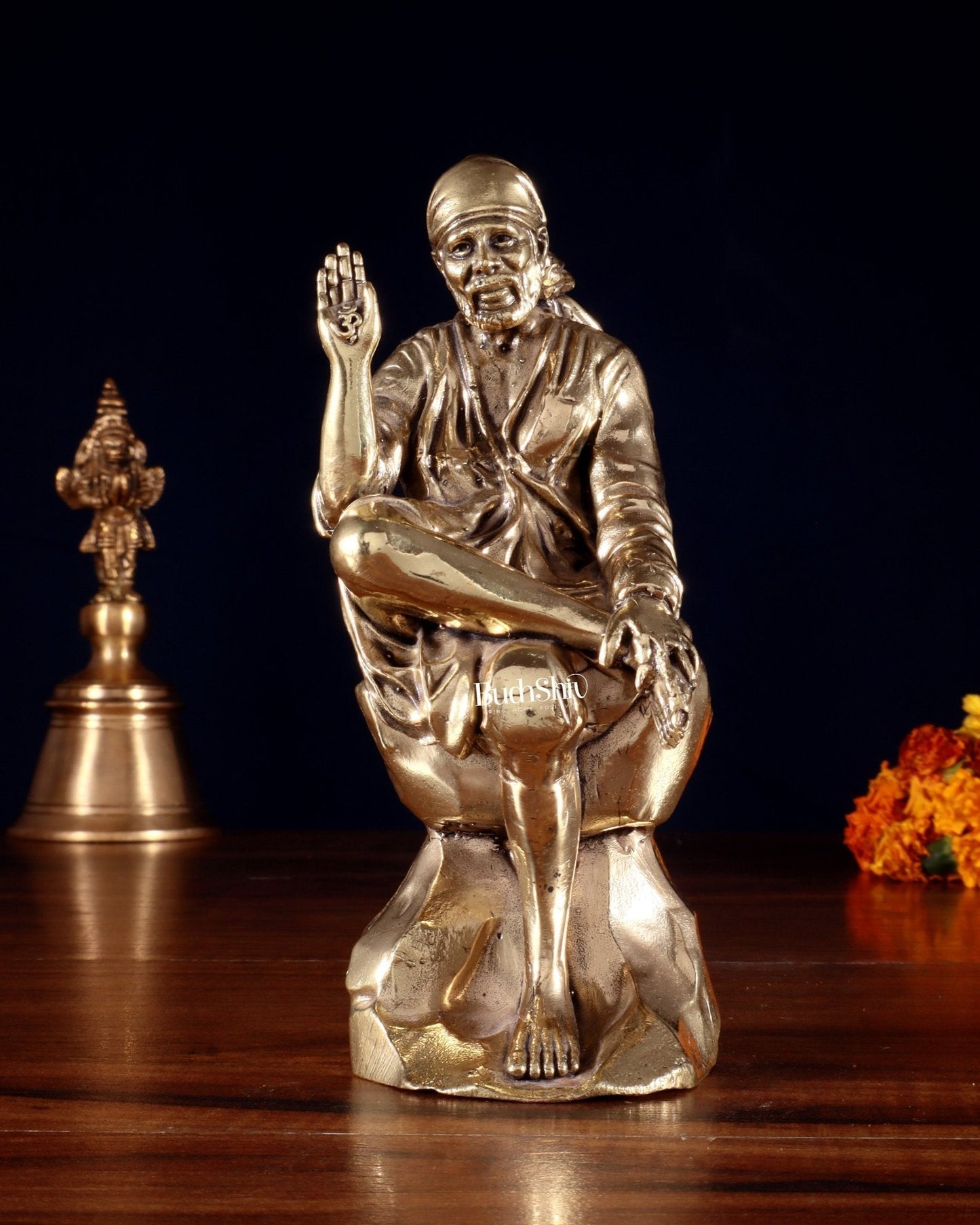 Brass Superfine Sai Baba Idol – 6” Height | Intricate Detailing - Sama Homes Idol - Brass Sculpture