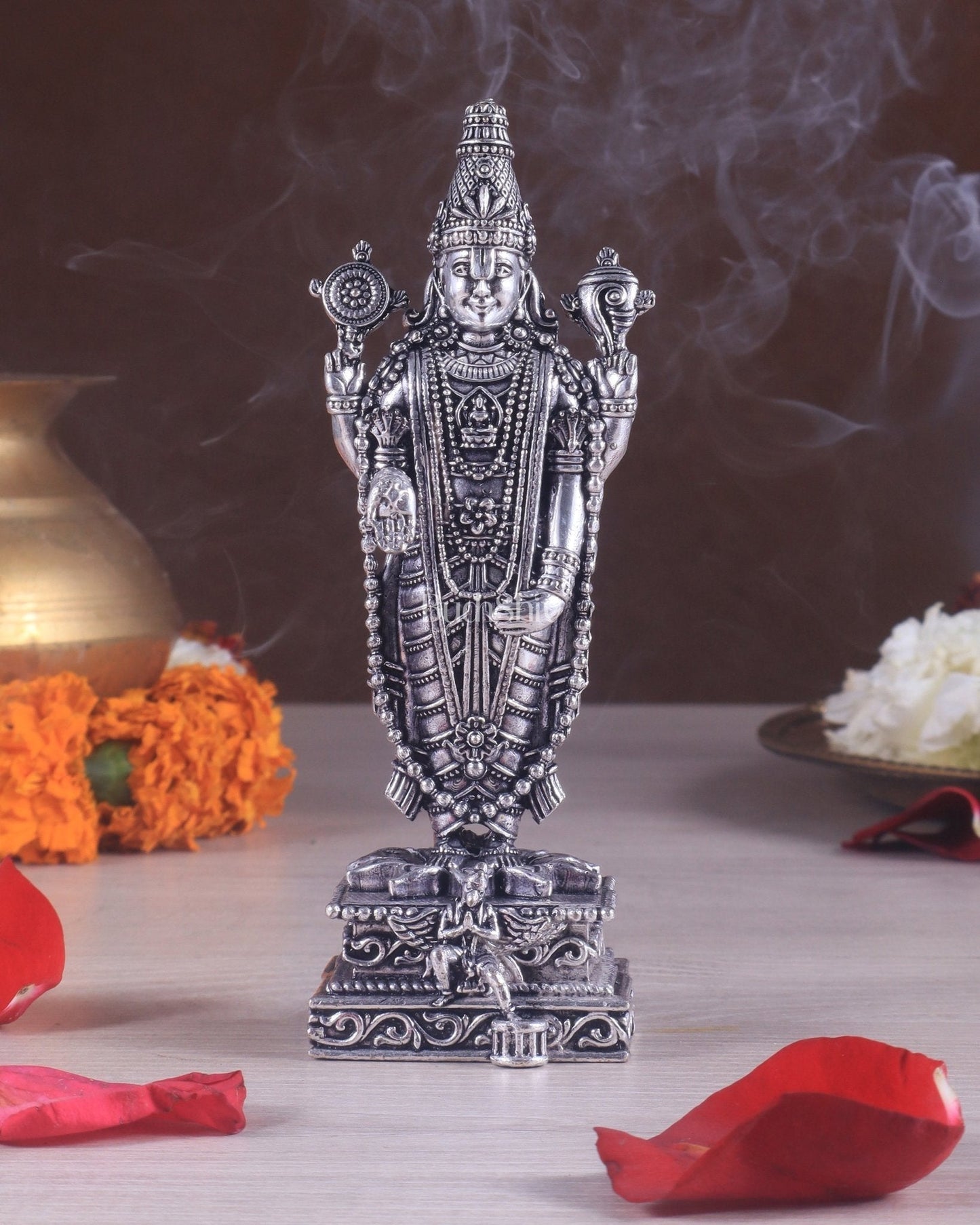 Brass Superfine Tirupati Balaji Silver-Plated Idol - Sama Homes Idol - Brass Sculpture