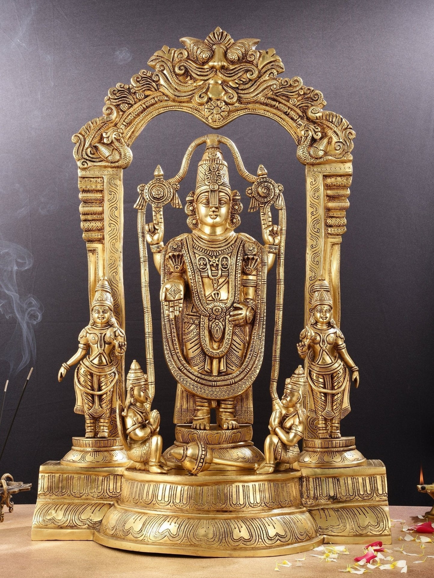 Brass Superfine Tirupati Balaji with Bhudevi Sridevi 30" - Sama Homes Idol - Brass Sculpture