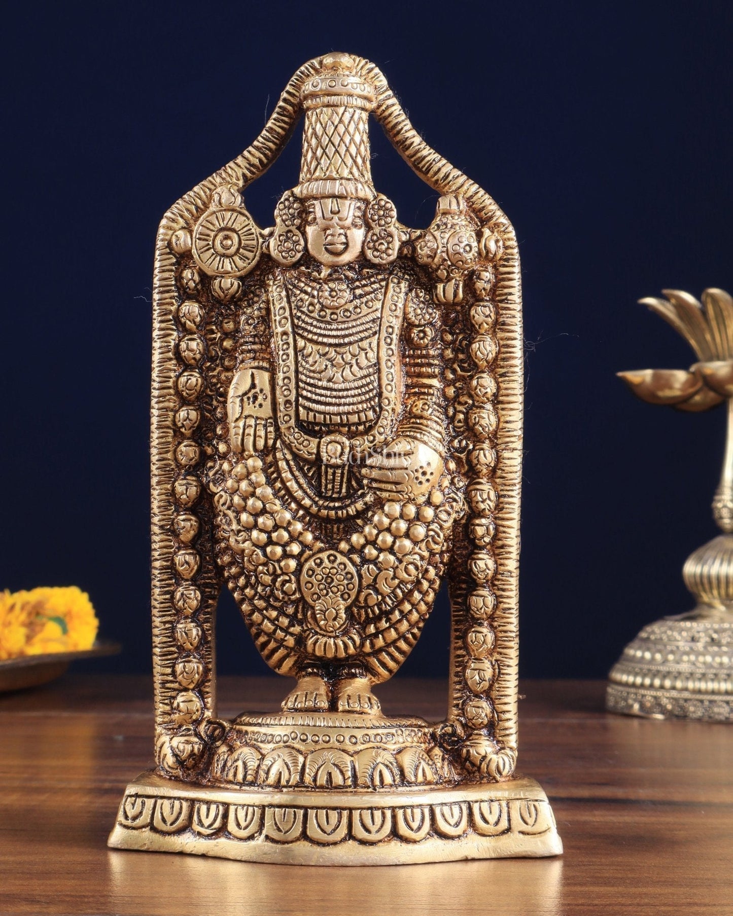 Brass Tirupati Balaji Lord Venkateshwara Idol – 7" x 4" x 2" | Finely Carved Divine Statue - Sama Homes Idol - Brass Sculpture