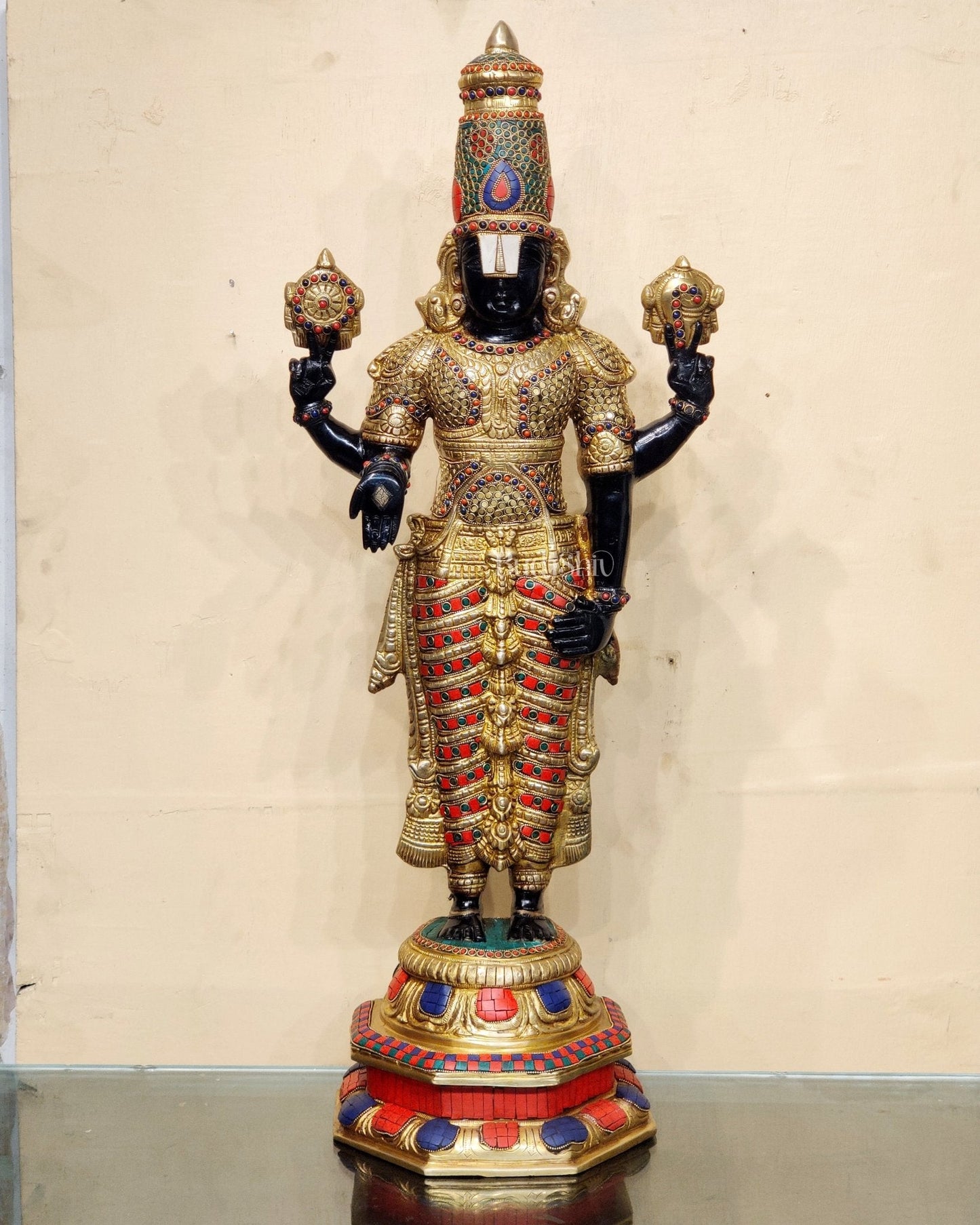Brass Tirupati Balaji lord Venkateshwara Statue 33 inch - Sama Homes Idol - Brass Sculpture