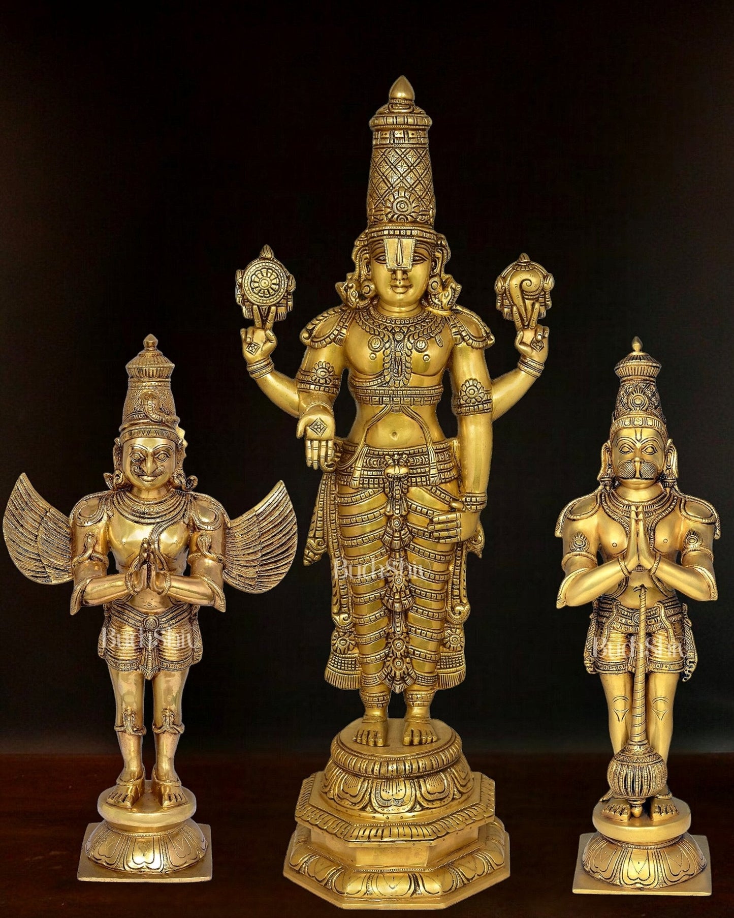 Brass Tirupati Balaji with Hanuman and Garuda Statue set 33" - Sama Homes Idol - Brass Sculpture