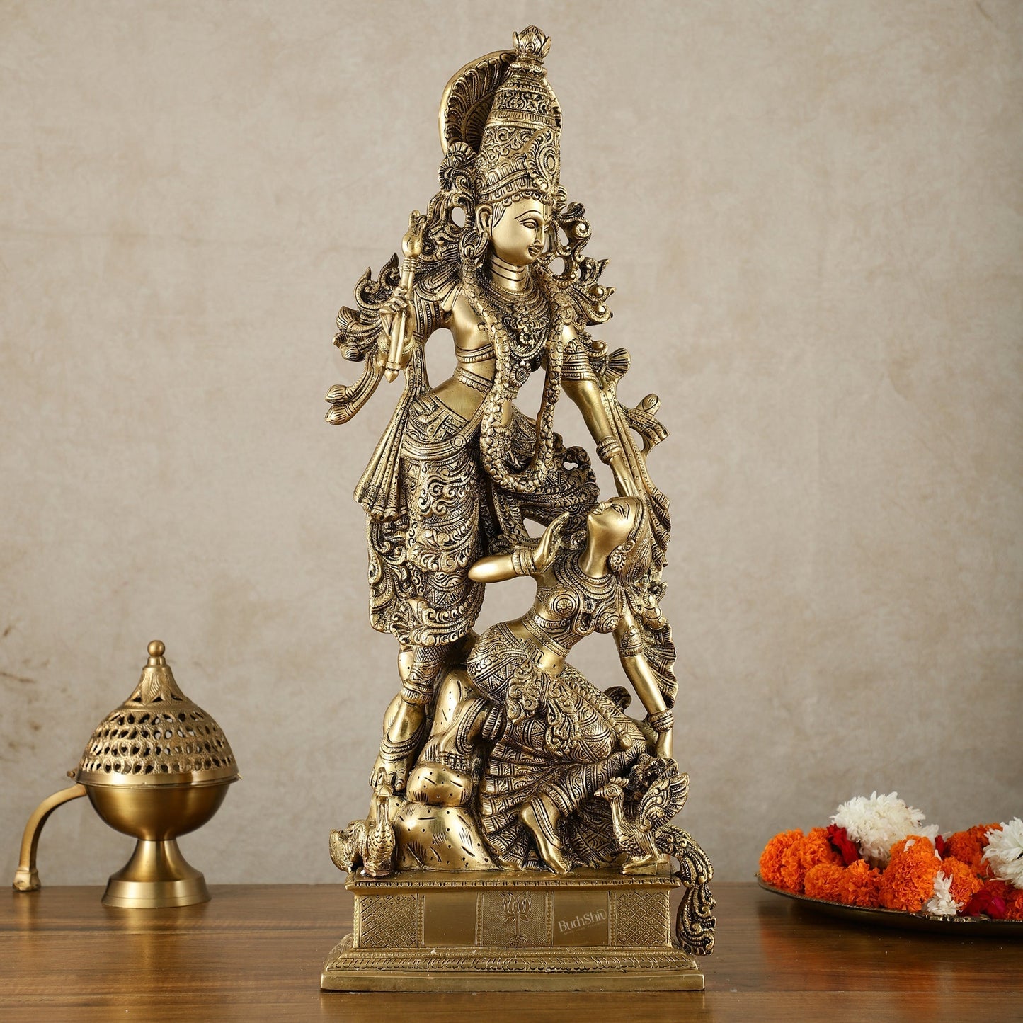 Brass Unique Radha Krishna Idol with Superfine Carvings | 23" | - Sama Homes Idol - Brass Sculpture