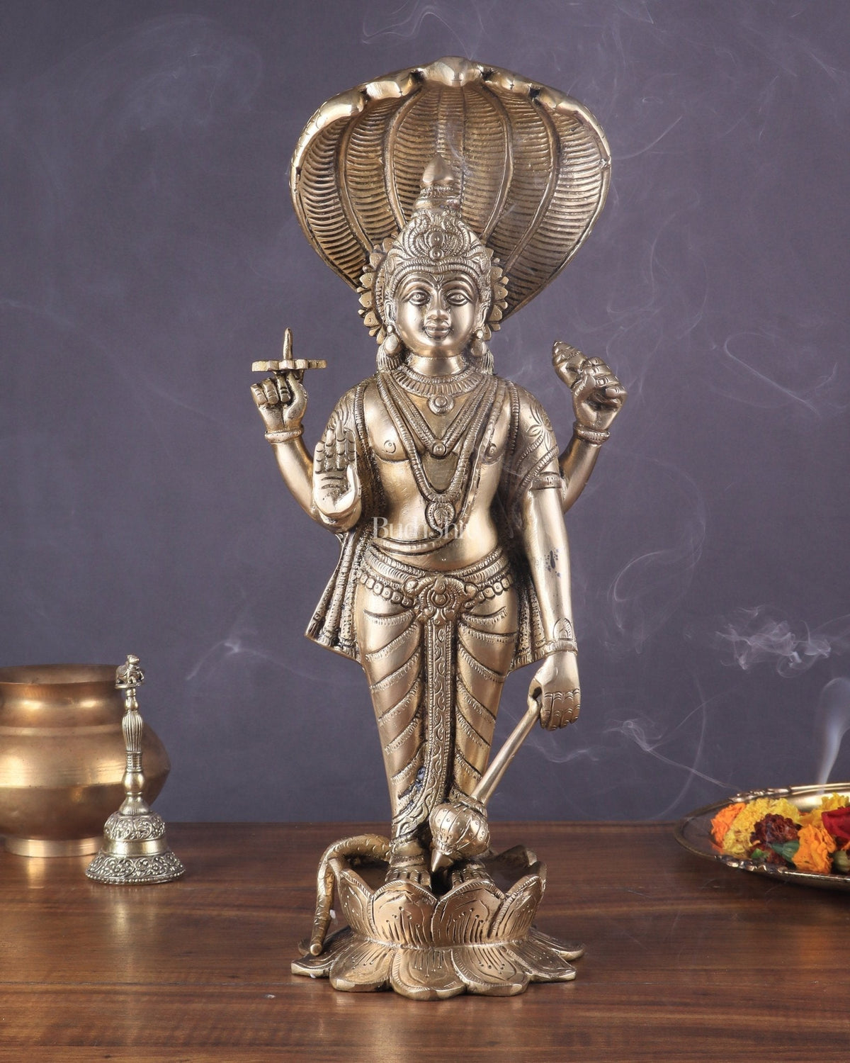 Brass Vishnu with sheshanaag standing statue 17 inch - Sama Homes Idol - Brass Sculpture