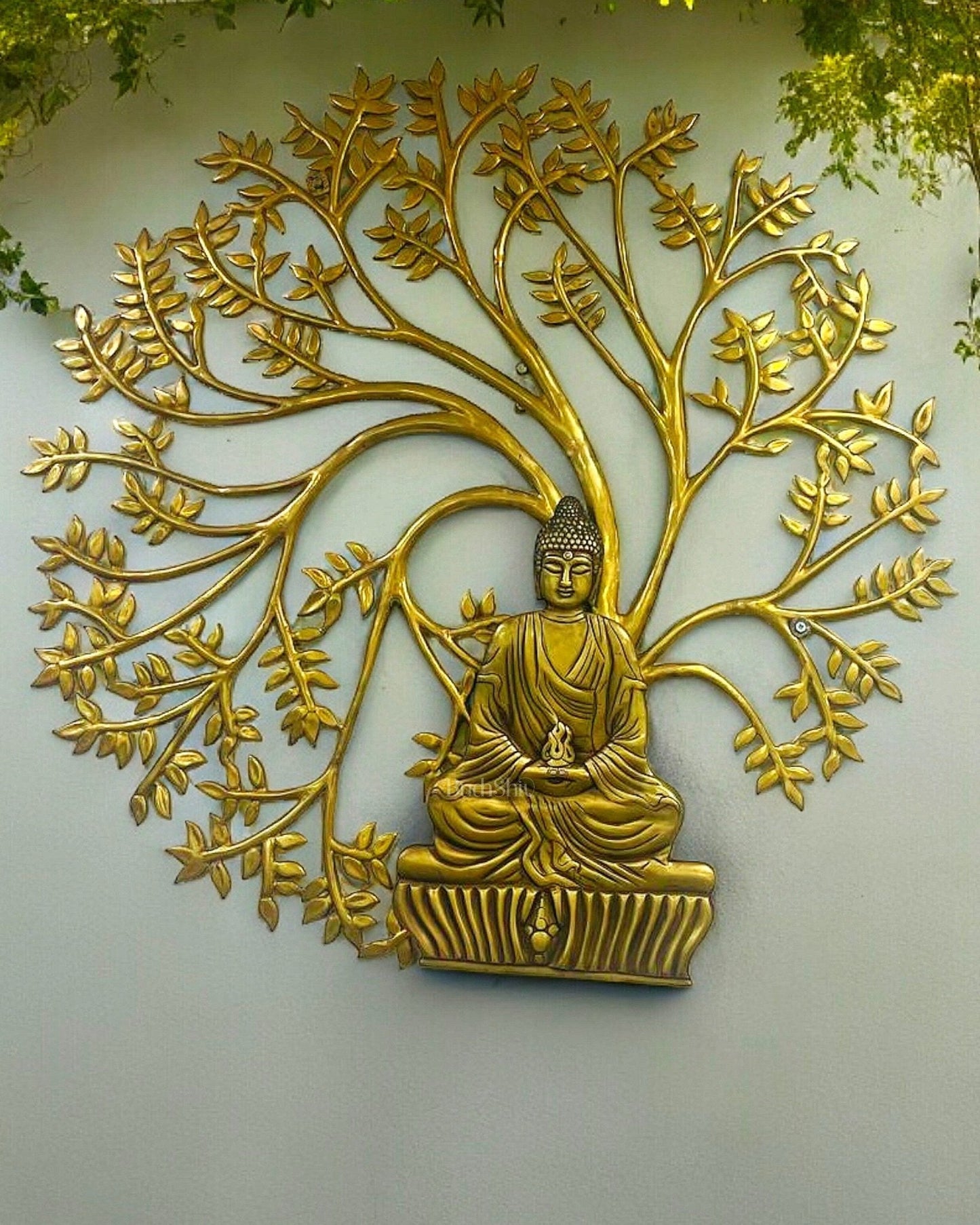 Brass Wall Hanging Buddha with Bodhi Tree - 44 Inches - Sama Homes Idol - Brass Sculpture