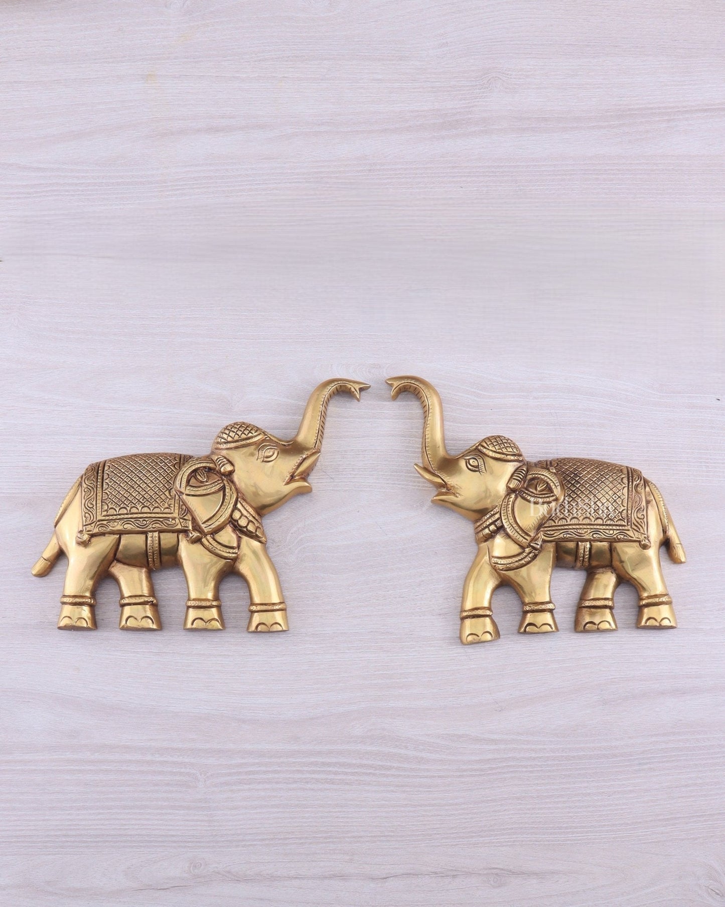 Brass Wall Hanging Elephants with Trunk Up – Pair | Elegant Home Décor 8.5" – Sama Homes
