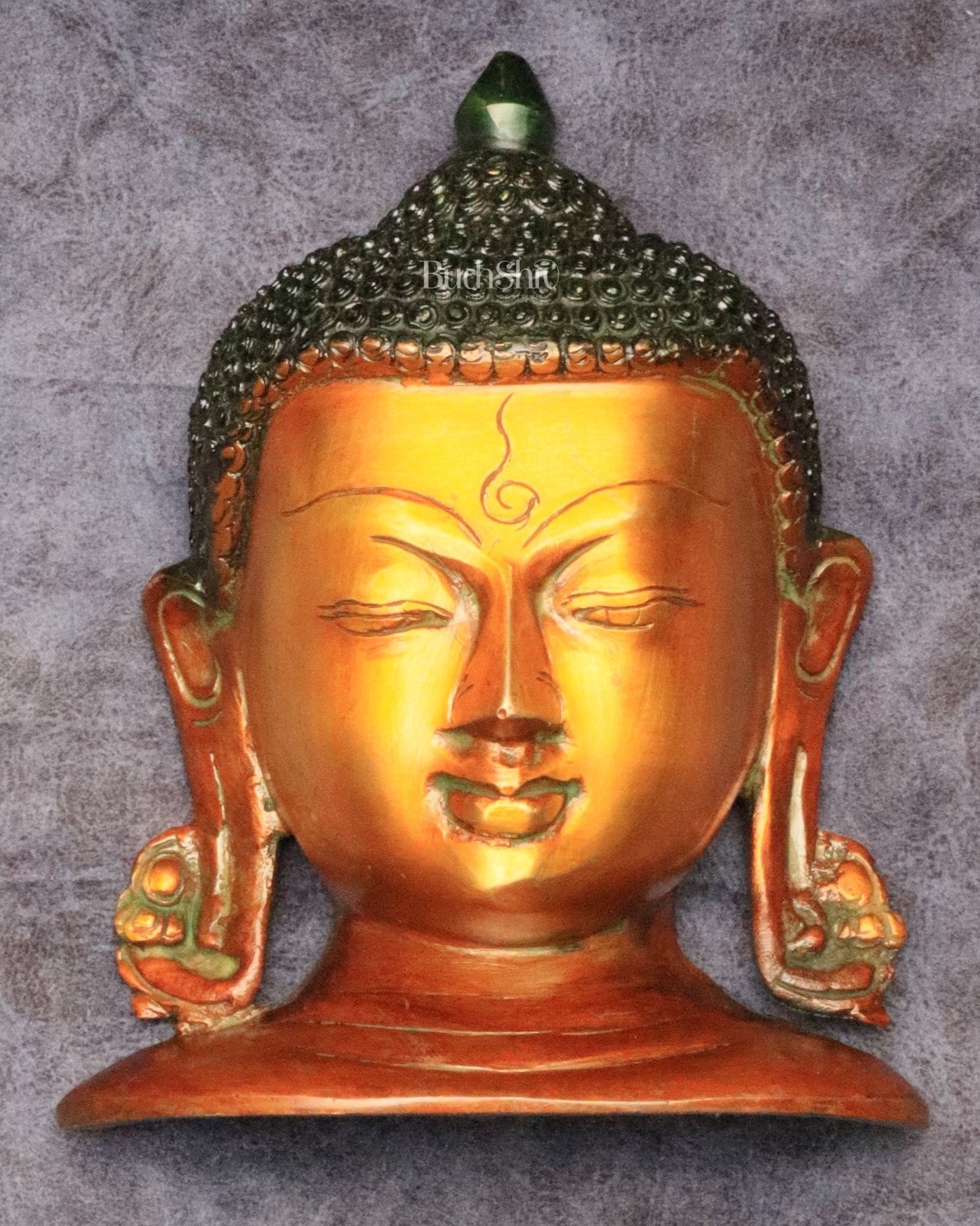 Buddha face brass wall hanging 6.5" - Sama Homes Idol - Brass Sculpture
