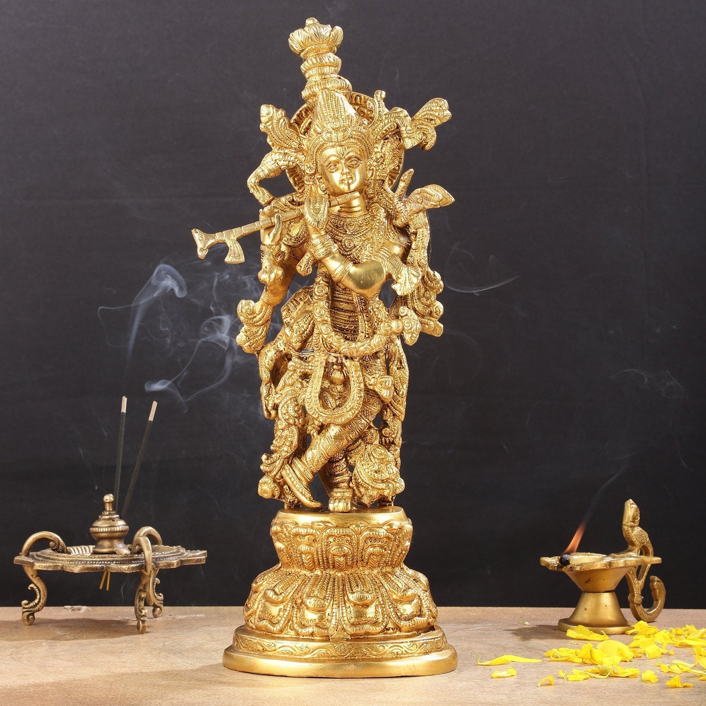 Divine Brass Krishna Idol 15" - Sama Homes Idol - Brass Sculpture