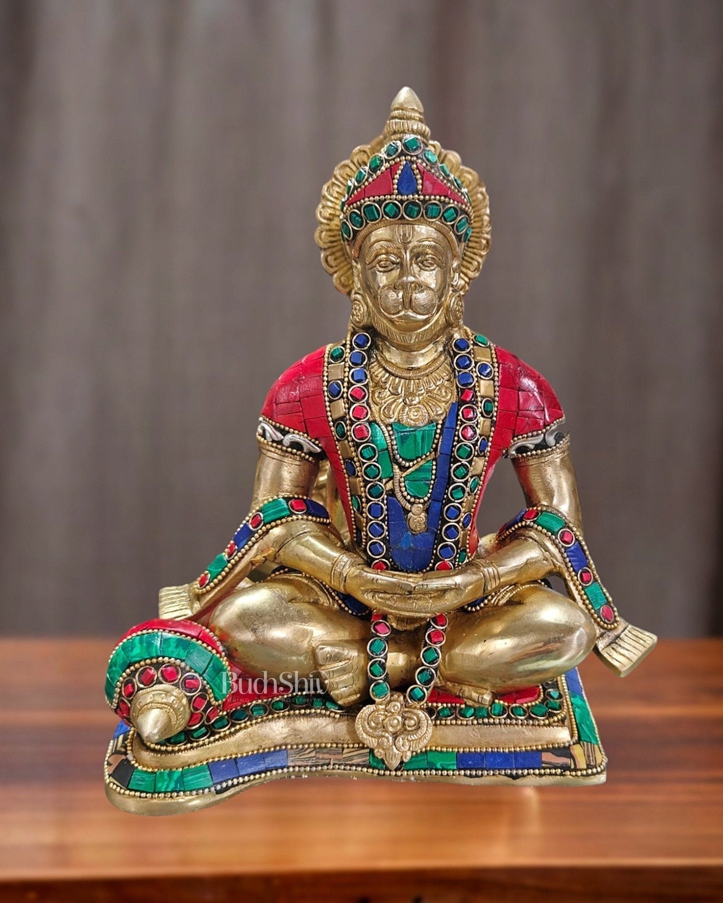 Divine Lord Hanuman in meditation Brass Idol 9.5" Tall | - Sama Homes Idol - Brass Sculpture