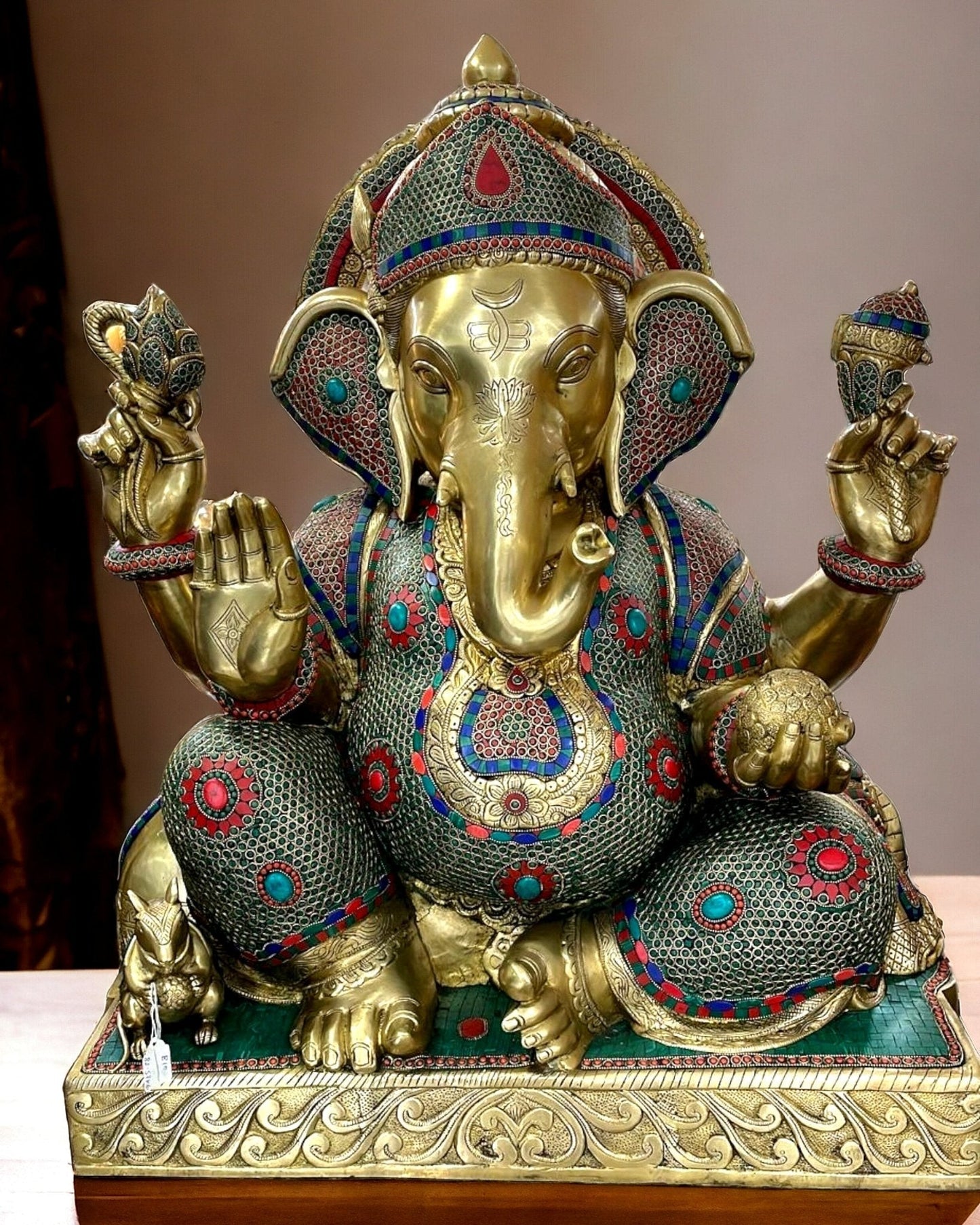 Divine Majesty: Brass Large Lord Ganesha Statue 33" - Sama Homes Idol - Brass Sculpture