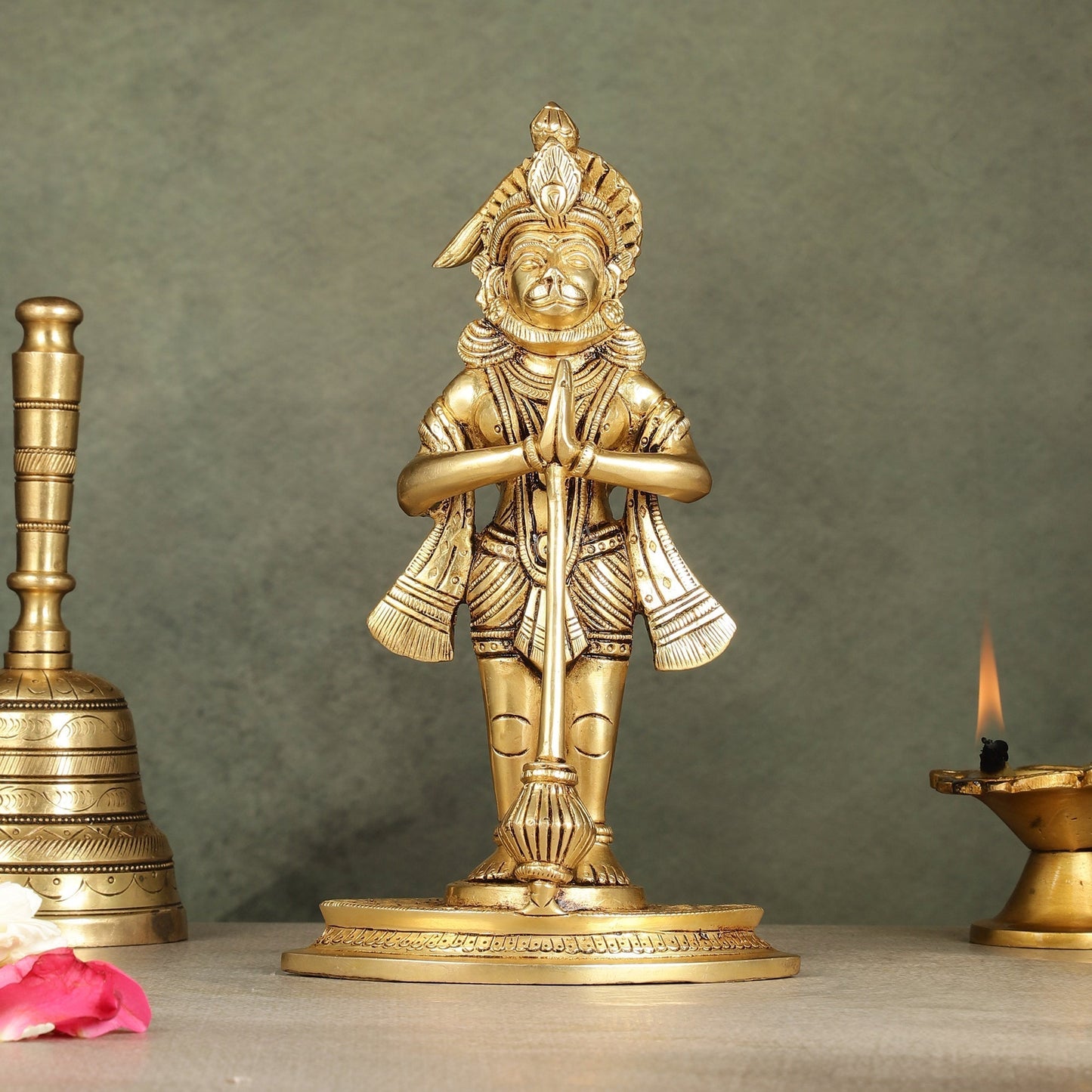 Divine Pure Brass standing Hanuman Idol | 9" - Sama Homes Idol - Brass Sculpture