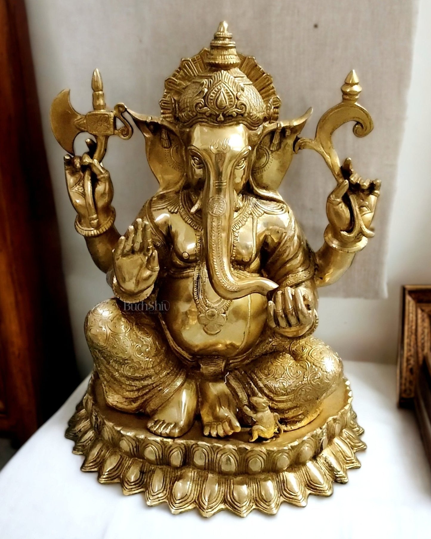 Elegant 22-Inch Brass Kamal Ganesha Statue - Sama Homes Idol - Brass Sculpture