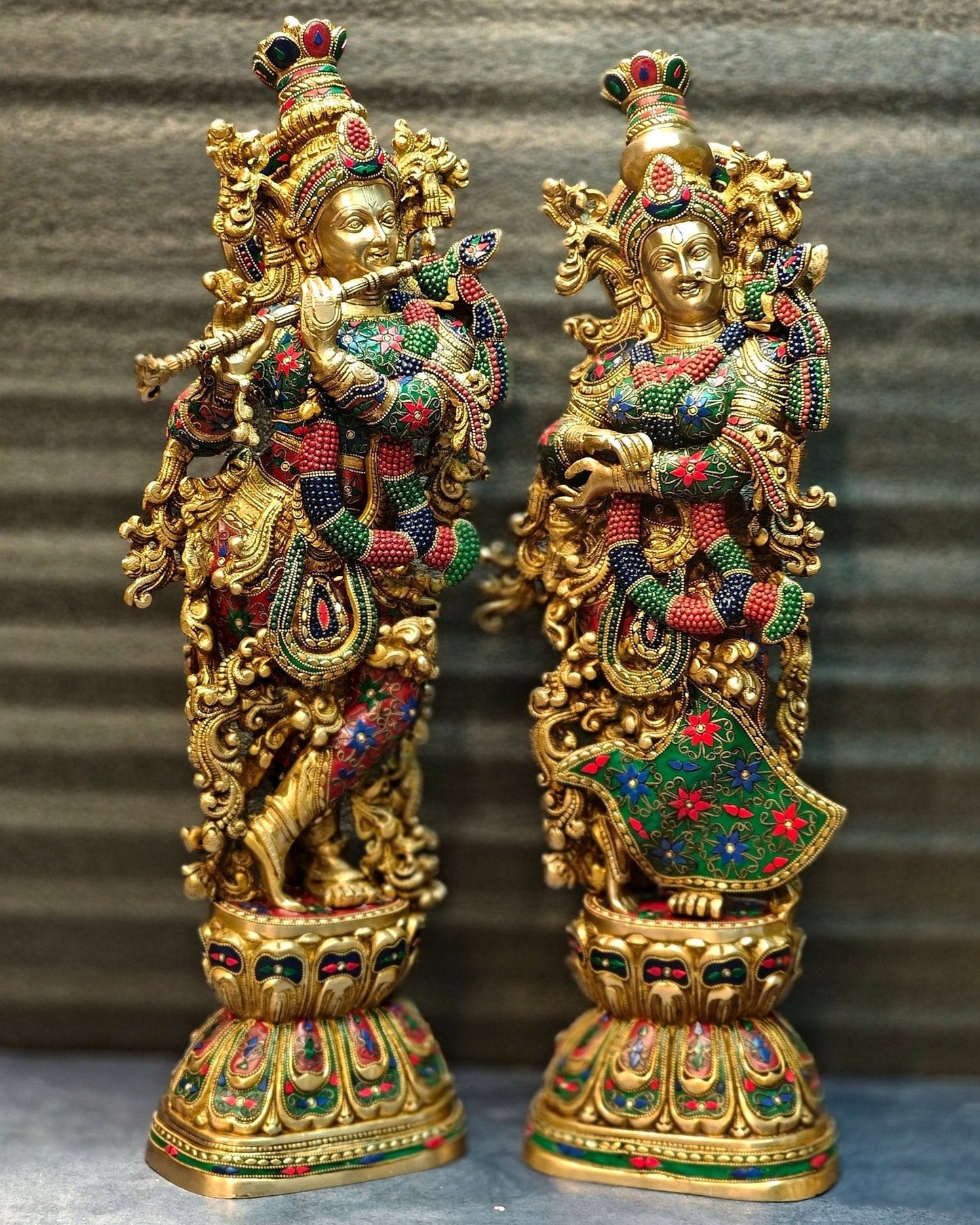Elegant Brass Handcrafted Radha Krishna Idols - 30" Tall, 35 kg Pair - Sama Homes Idol - Brass Sculpture