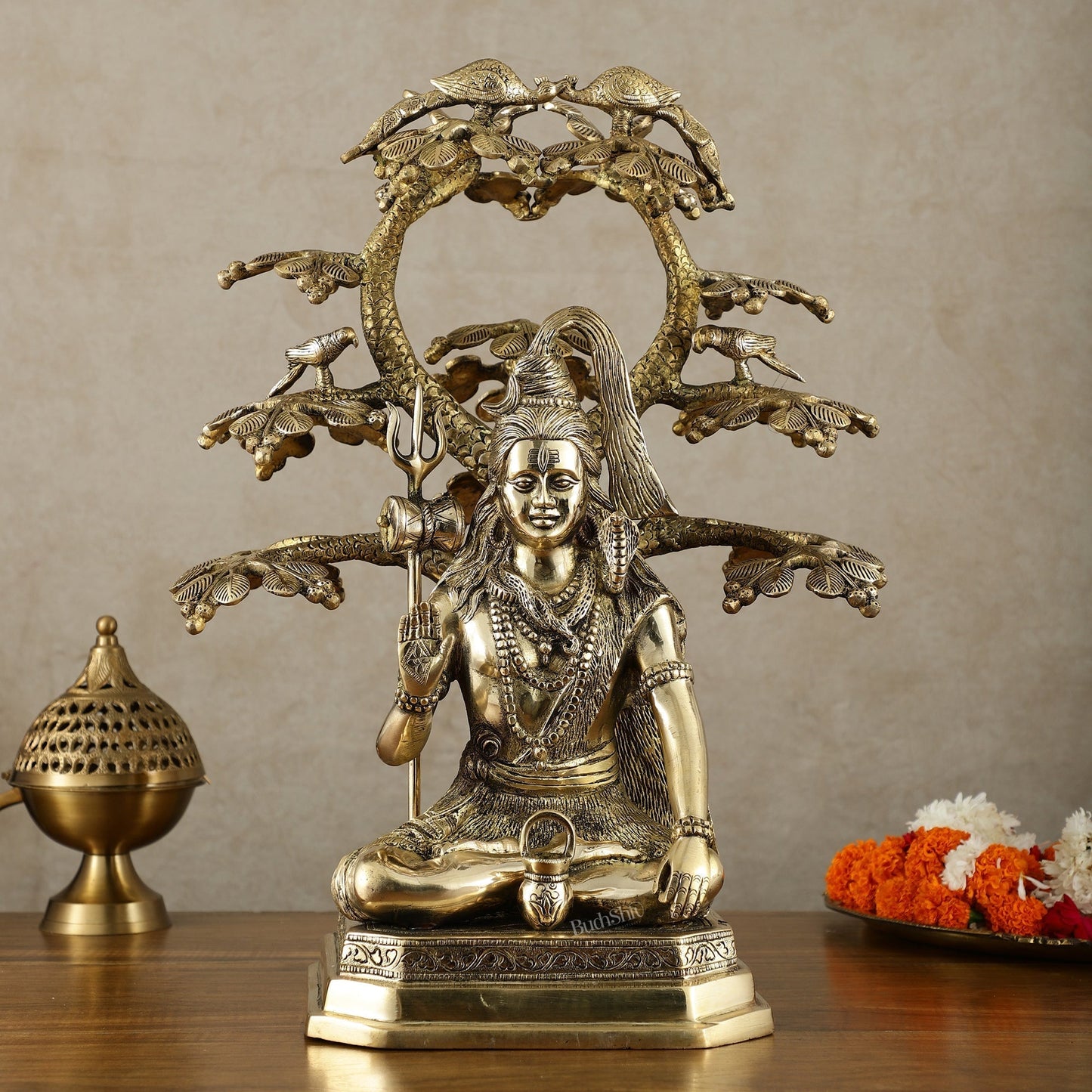 Exquisite Brass Superfine Lord Shiva Under Tree Statue - 19 Inch | 15.5 kg - Sama Homes Idol - Brass Sculpture