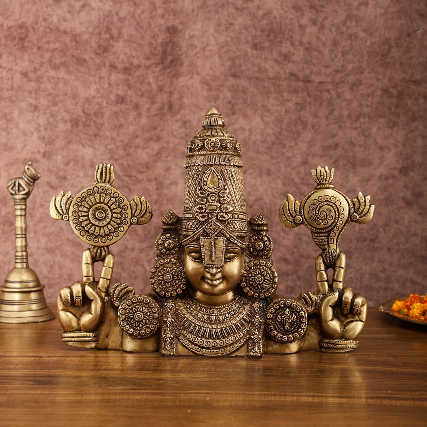 Exquisite Brass Tirupati Balaji Wall Hanging | 12-inch Height, 6 kg - Sama Homes Idol - Brass Sculpture