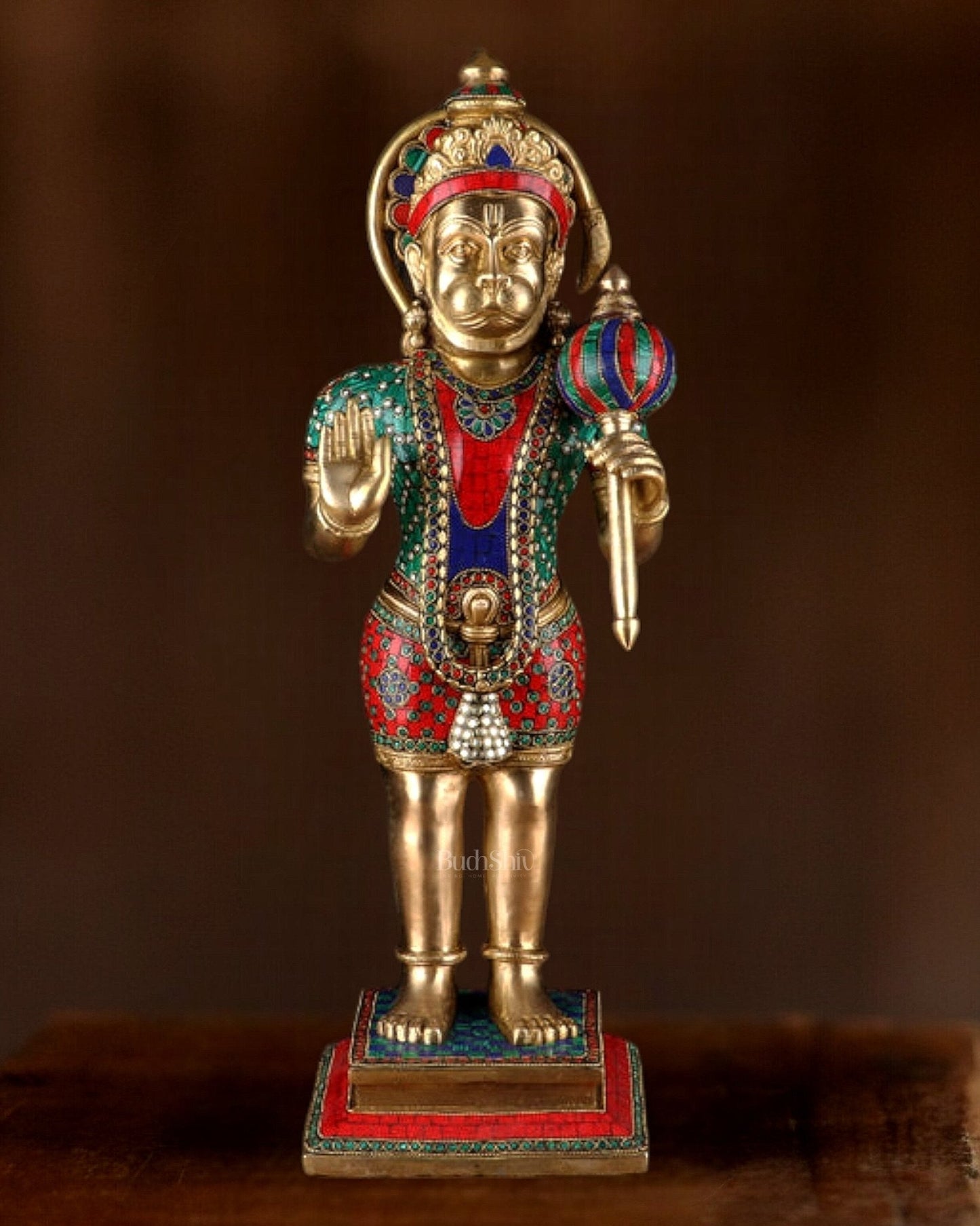 Exquisite Handcrafted Brass Lord Hanuman Statue with Meenakari - 23" - Sama Homes Idol - Brass Sculpture