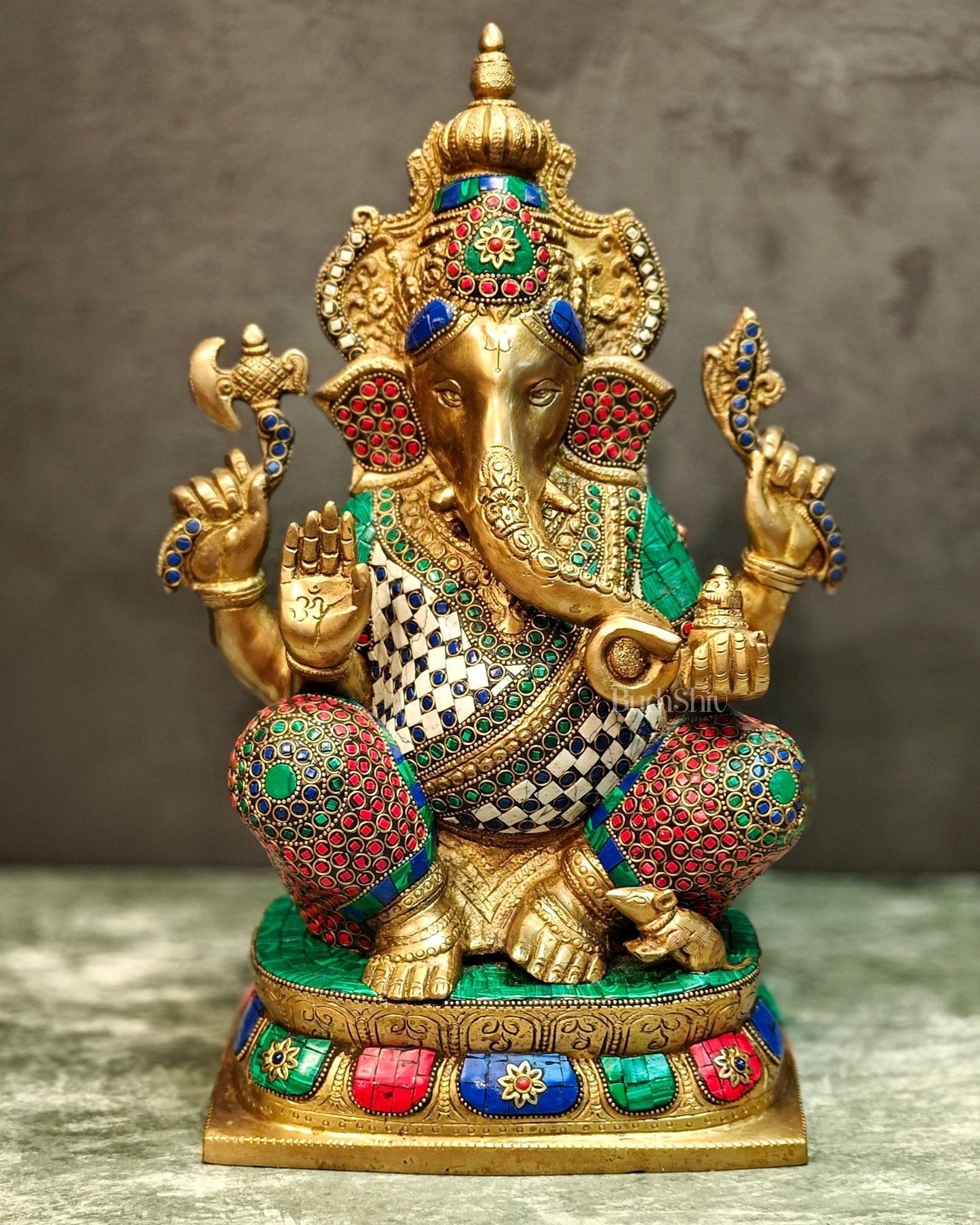 Ganesh Brass statue 16 inch multicolour - Sama Homes Idol - Brass Sculpture