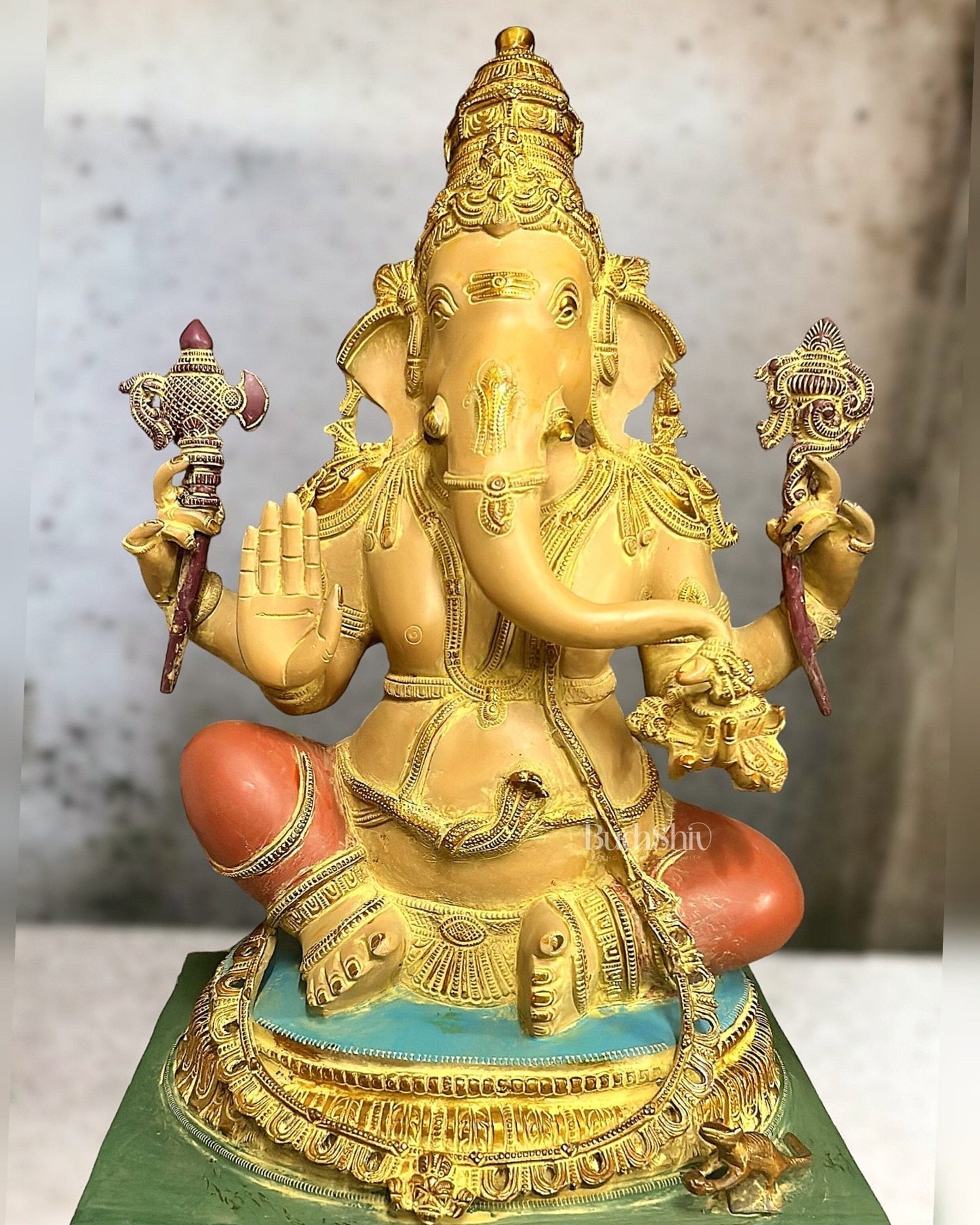 Ganesha Brass Sculpture - Majestic 20.5-Inch Height - Sama Homes Idol - Brass Sculpture