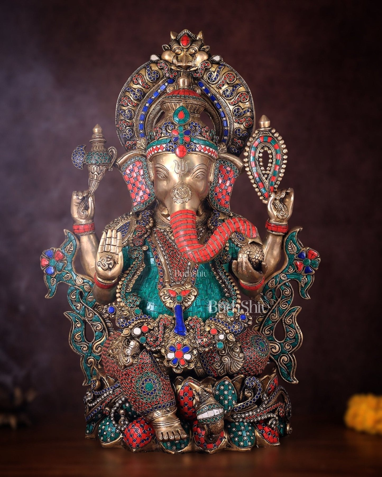 Ganesha Superfine Brass Large Sized Statue 30" - Sama Homes Idol - Brass Sculpture