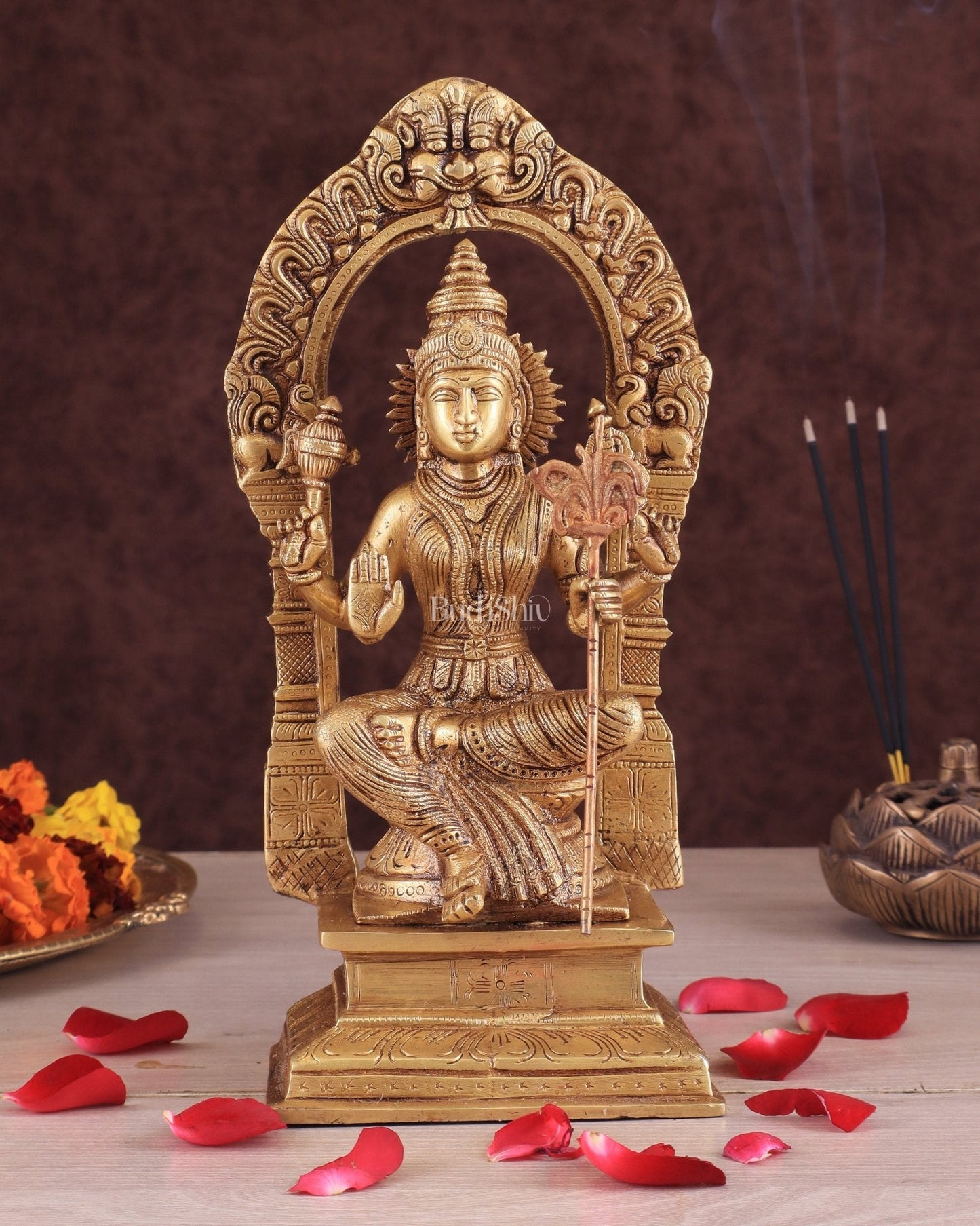 Goddess Rajarajeshwari tripura Sundari Brass Idol – 10" - Sama Homes Idol - Brass Sculpture