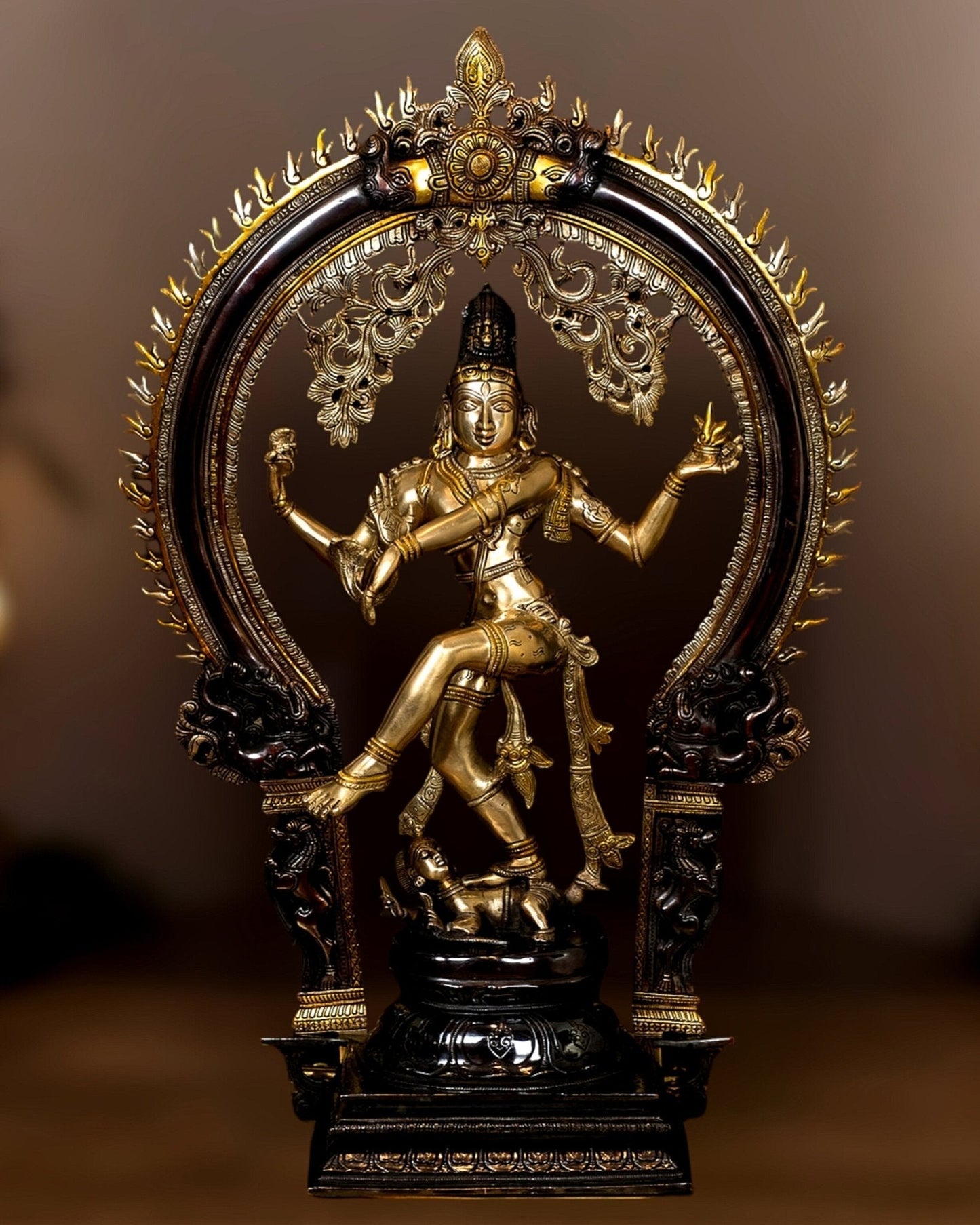 Handcrafted Three Tone Finish Brass Nataraja Statue - 26 Inch - Sama Homes Idol - Brass Sculpture