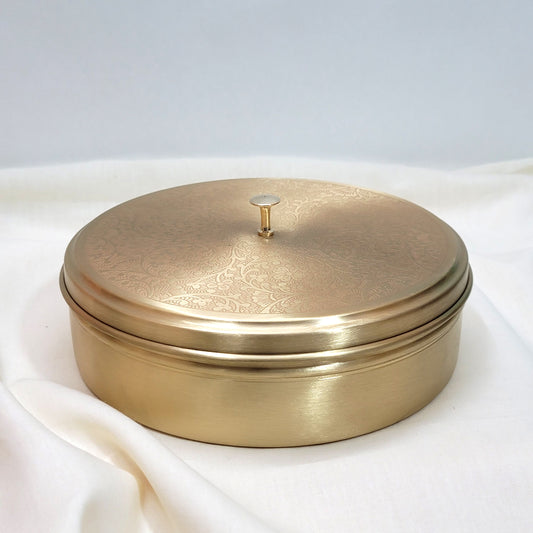 Brass Masala Box Daani – Round Spice Container, 2.5"x6"x6"