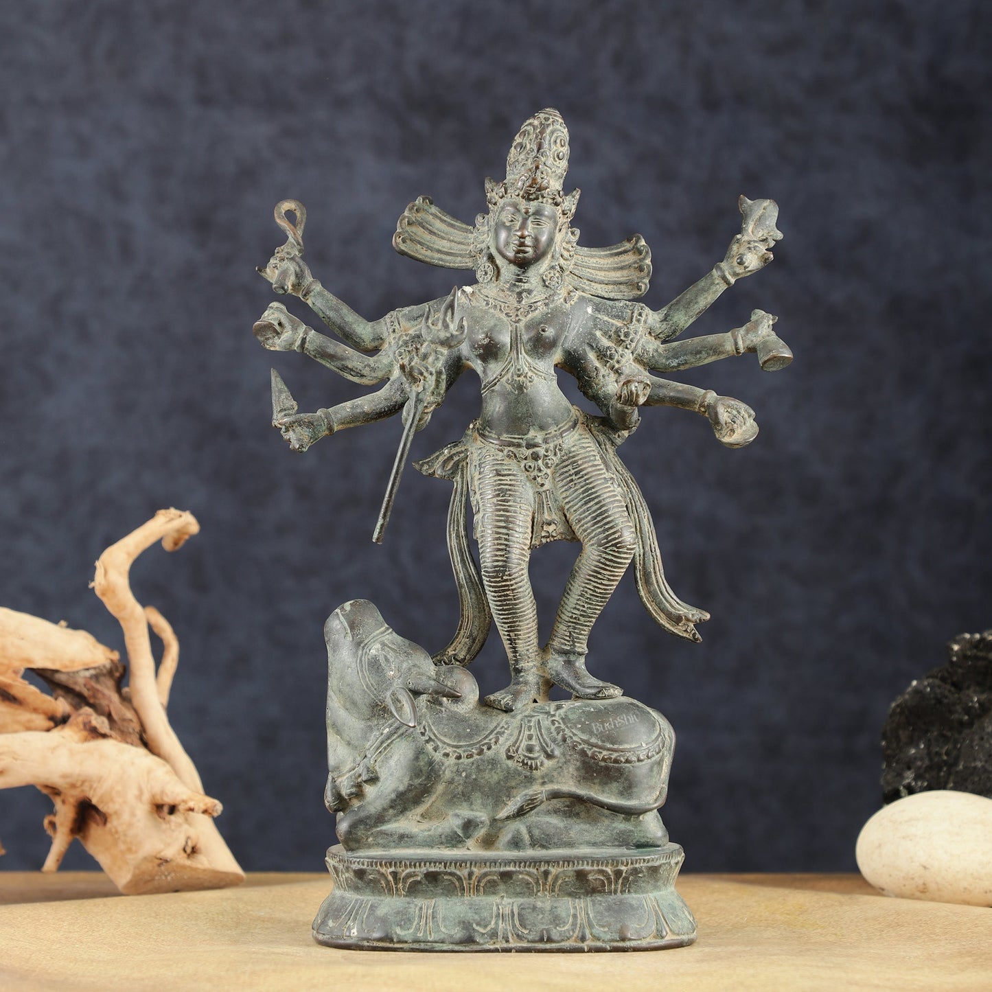 Indonesian Bronze Goddess Durga Statue | Lost Wax Casting | 13" - Sama Homes Idol - Brass Sculpture