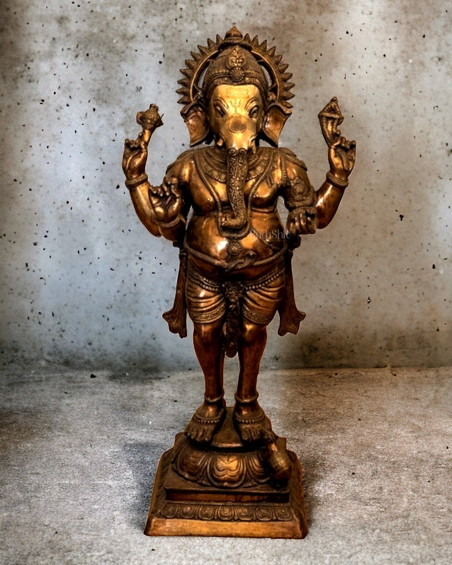Large Brass Lord Ganesha Sculpture - 51 Inch - Sama Homes Idol - Brass Sculpture