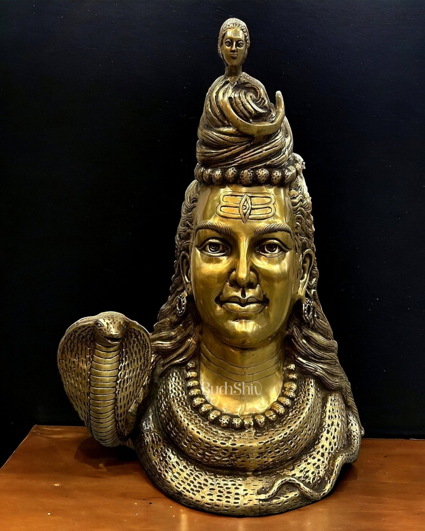 Large Brass Lord Shiva Head Bust - 27 inch - Sama Homes Idol - Brass Sculpture